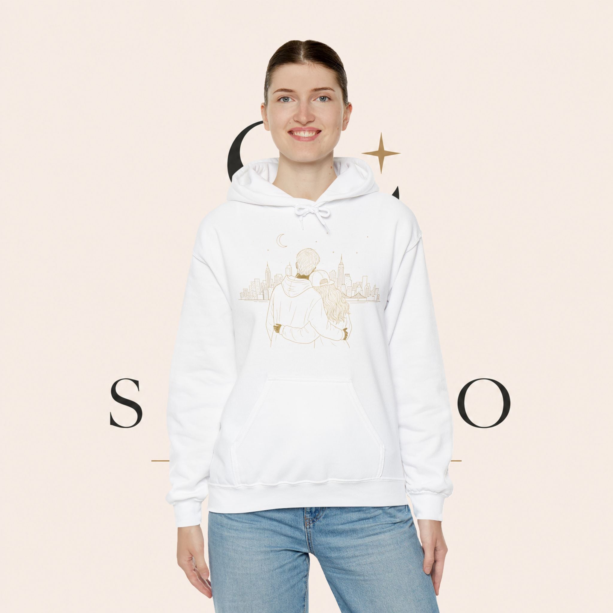 Couple Silhouette Hoodie – Romantic Cityscape 'Together' Pullover