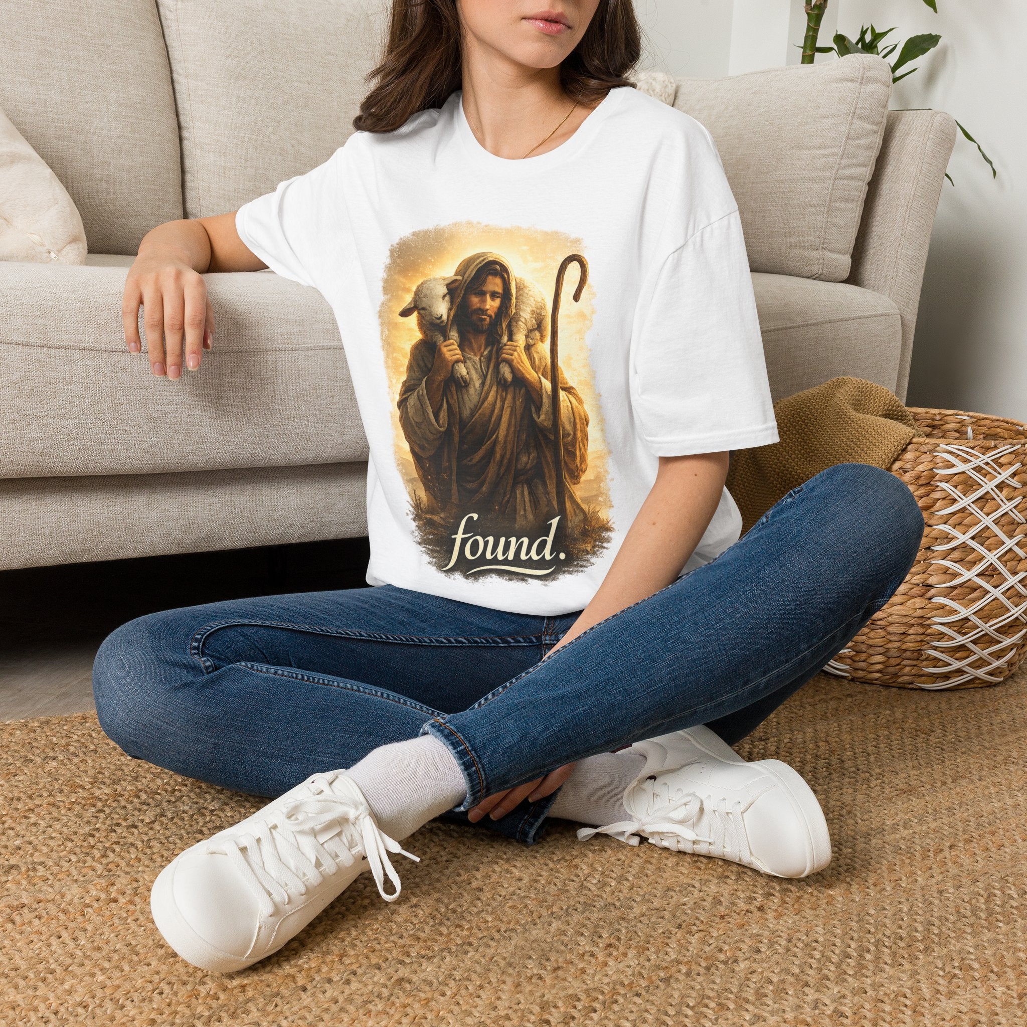 Jesus the Good Shepherd T-Shirt — 'Found.' Christian Faith Tee