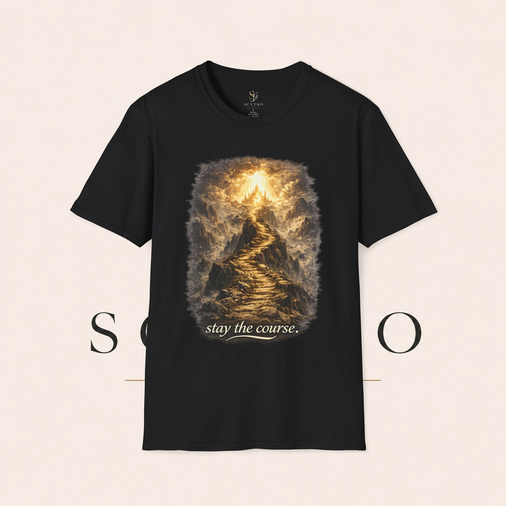 T-Shirt — 'Stay the Course' Ascending Light Mountain Graphic Tee