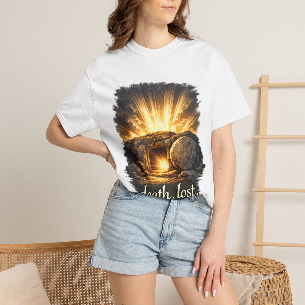 T-Shirt — Sunrise Tomb Graphic ‘death, lost.’ Memorial Tee