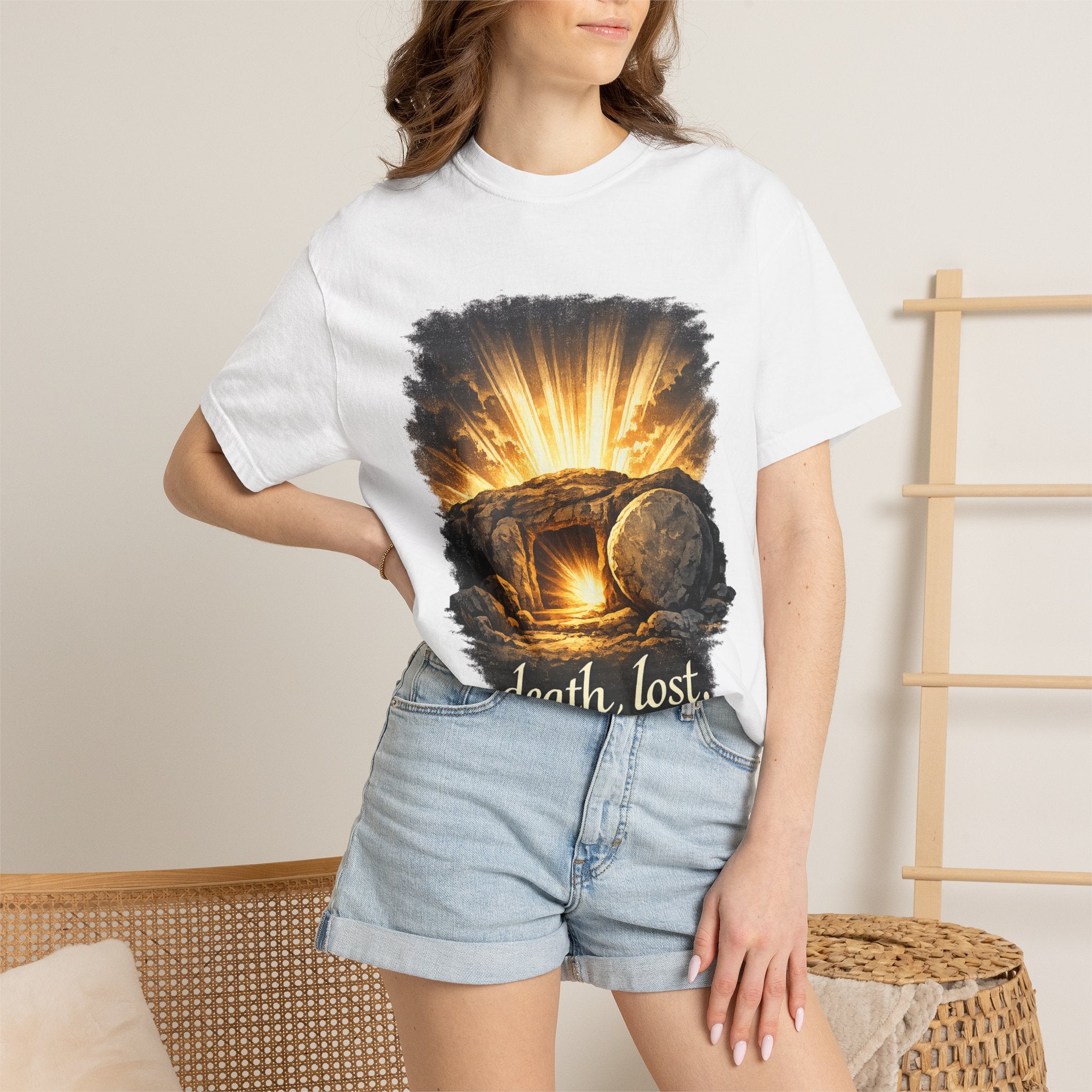 T-Shirt — Sunrise Tomb Graphic ‘death, lost.’ Memorial Tee