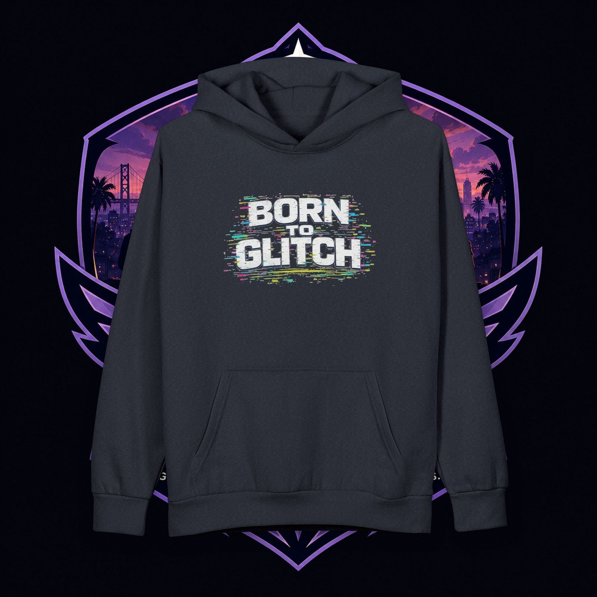 PG Lola's Born to Glitch Hoodie — Retro Glitch Gamer Pullover