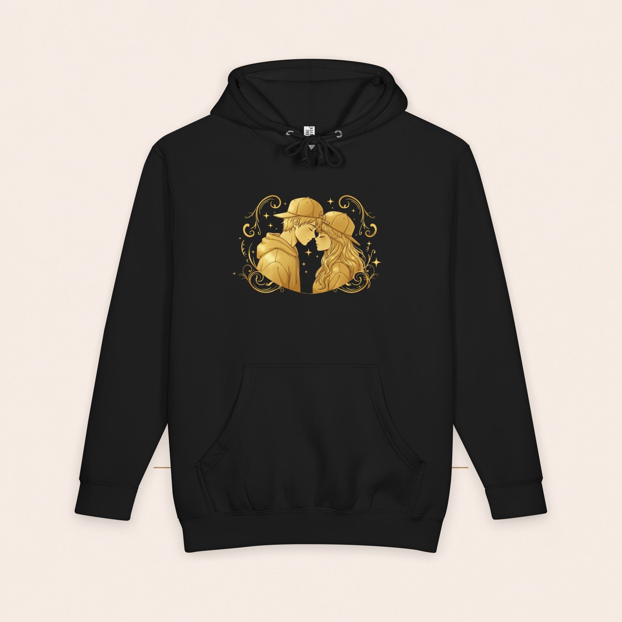 Romantic Golden Kiss Hoodie — Couples Illustration Pullover