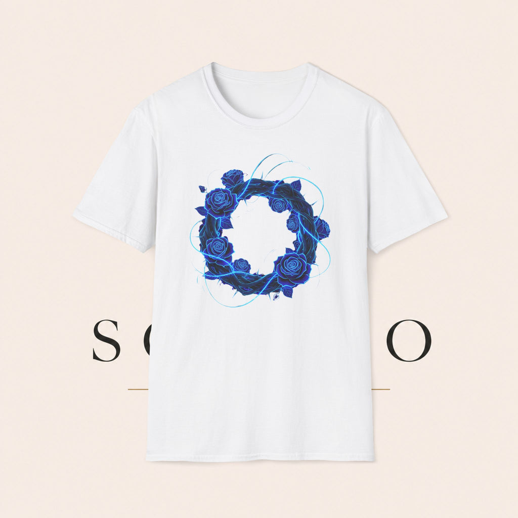 Blue Rose Wreath T-Shirt — Ethereal Floral Graphic Tee