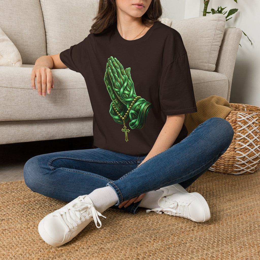 Praying Hands T‑Shirt — Green Vines Prayer Hands Graphic Tee