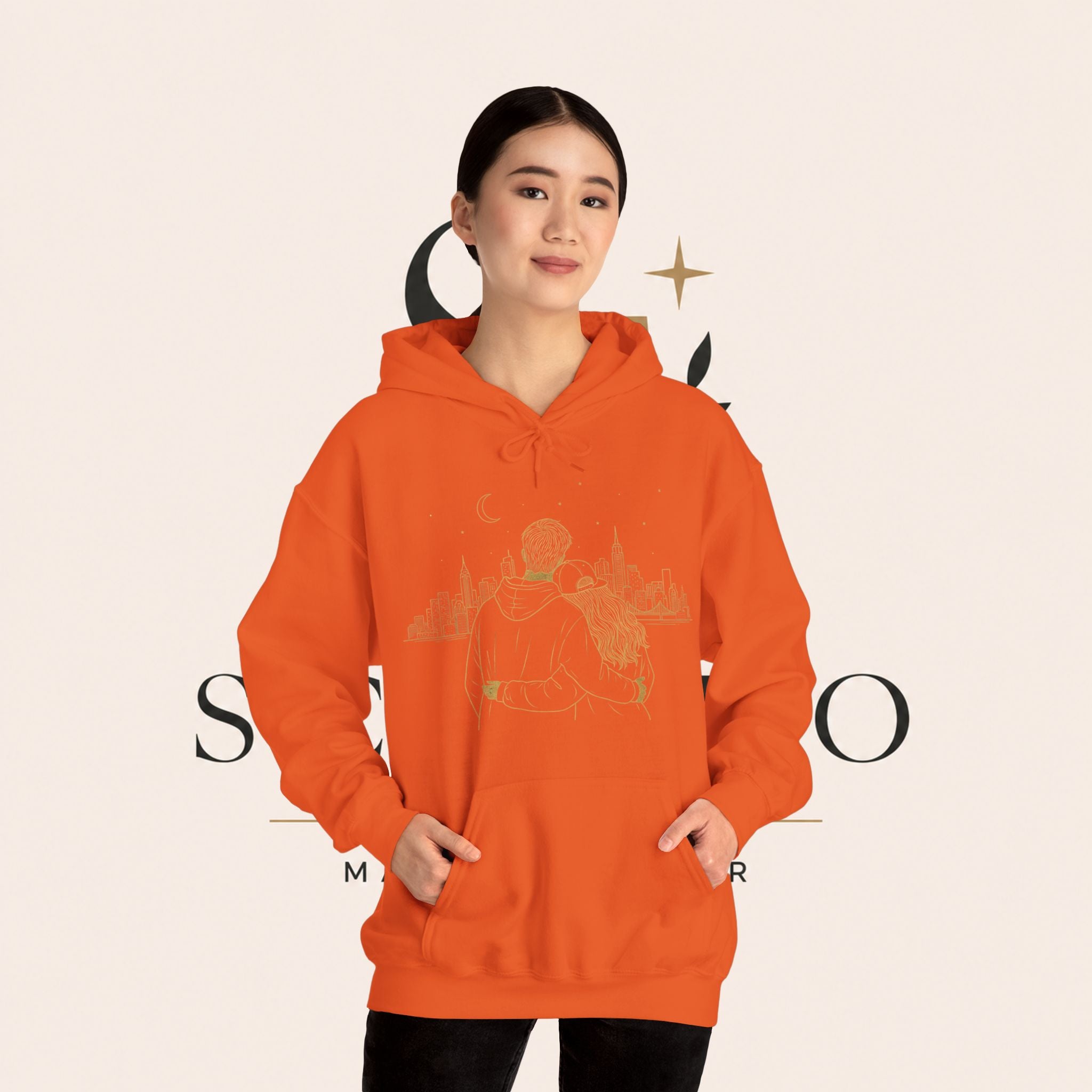 Couple Silhouette Hoodie – Romantic Cityscape 'Together' Pullover