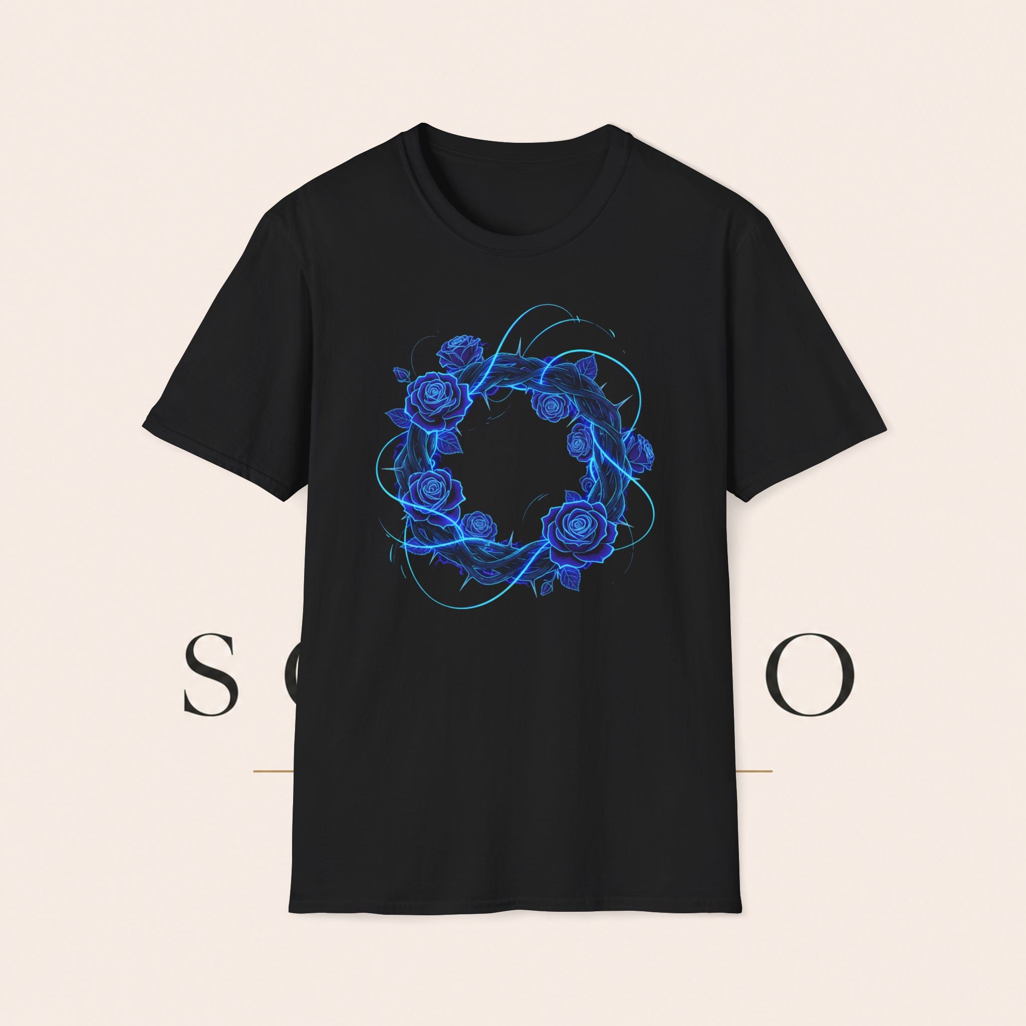 Blue Rose Wreath T-Shirt — Ethereal Floral Graphic Tee