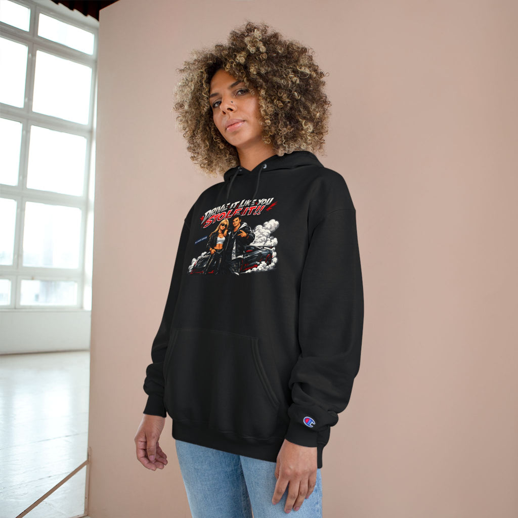 PG NATHALIE Drive It Like You Stole It Hoodie — Retro Motorcycle Graphic Champion Hoodie