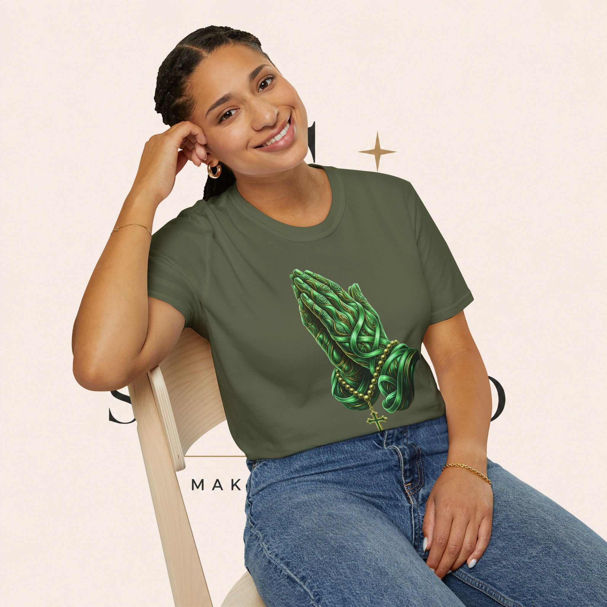 Praying Hands T‑Shirt — Green Vines Prayer Hands Graphic Tee
