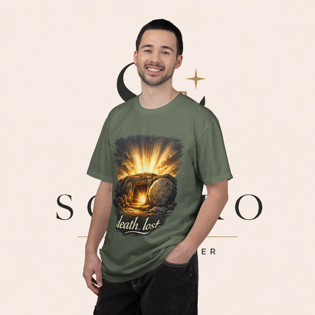 T-Shirt — Sunrise Tomb Graphic ‘death, lost.’ Memorial Tee