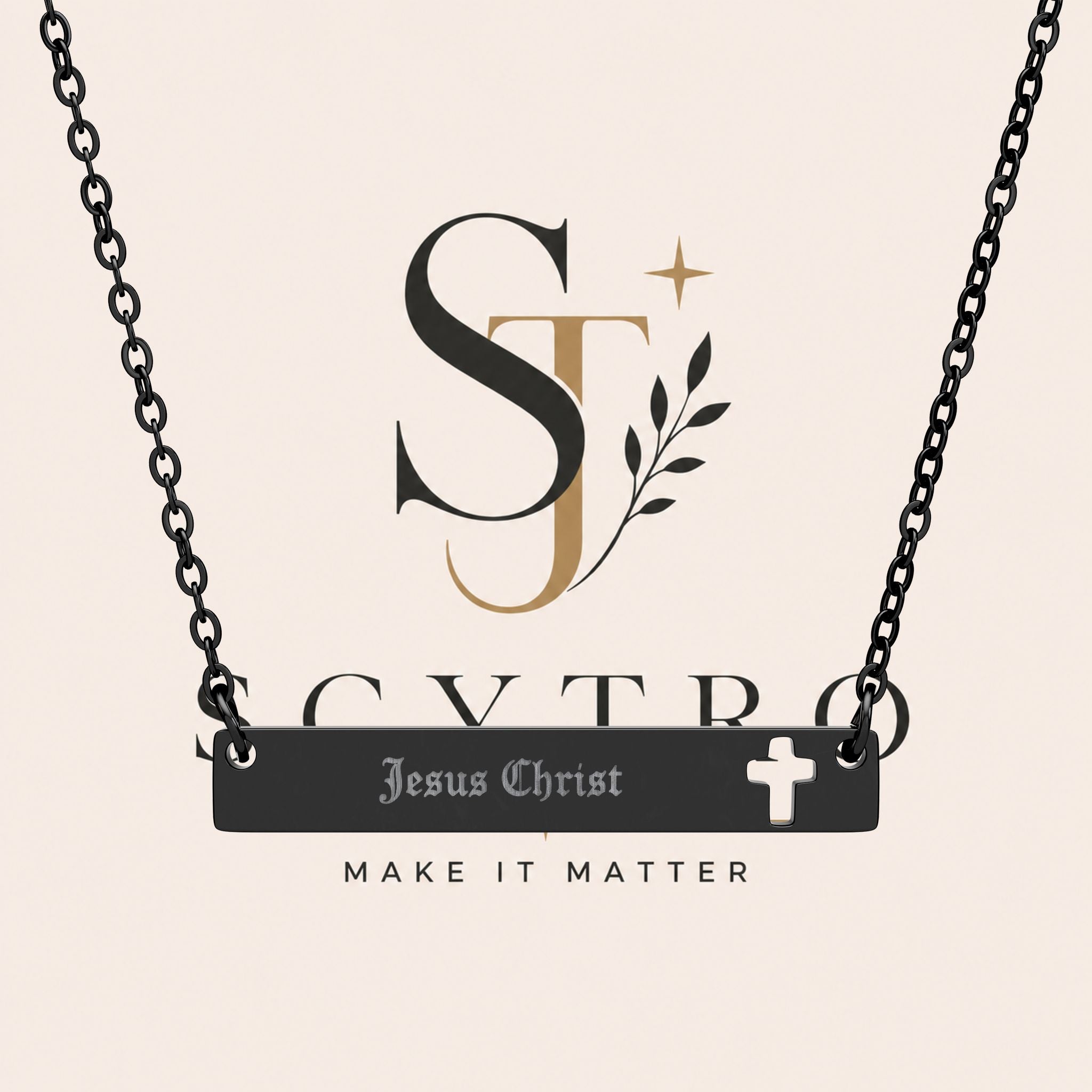 Engravable Cutout Cross Bar Necklace — Personalized Jesus Christ Name Plate