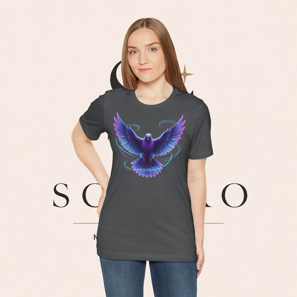 Mystic Raven Tee — Purple Glowing Dove Graphic T-Shirt