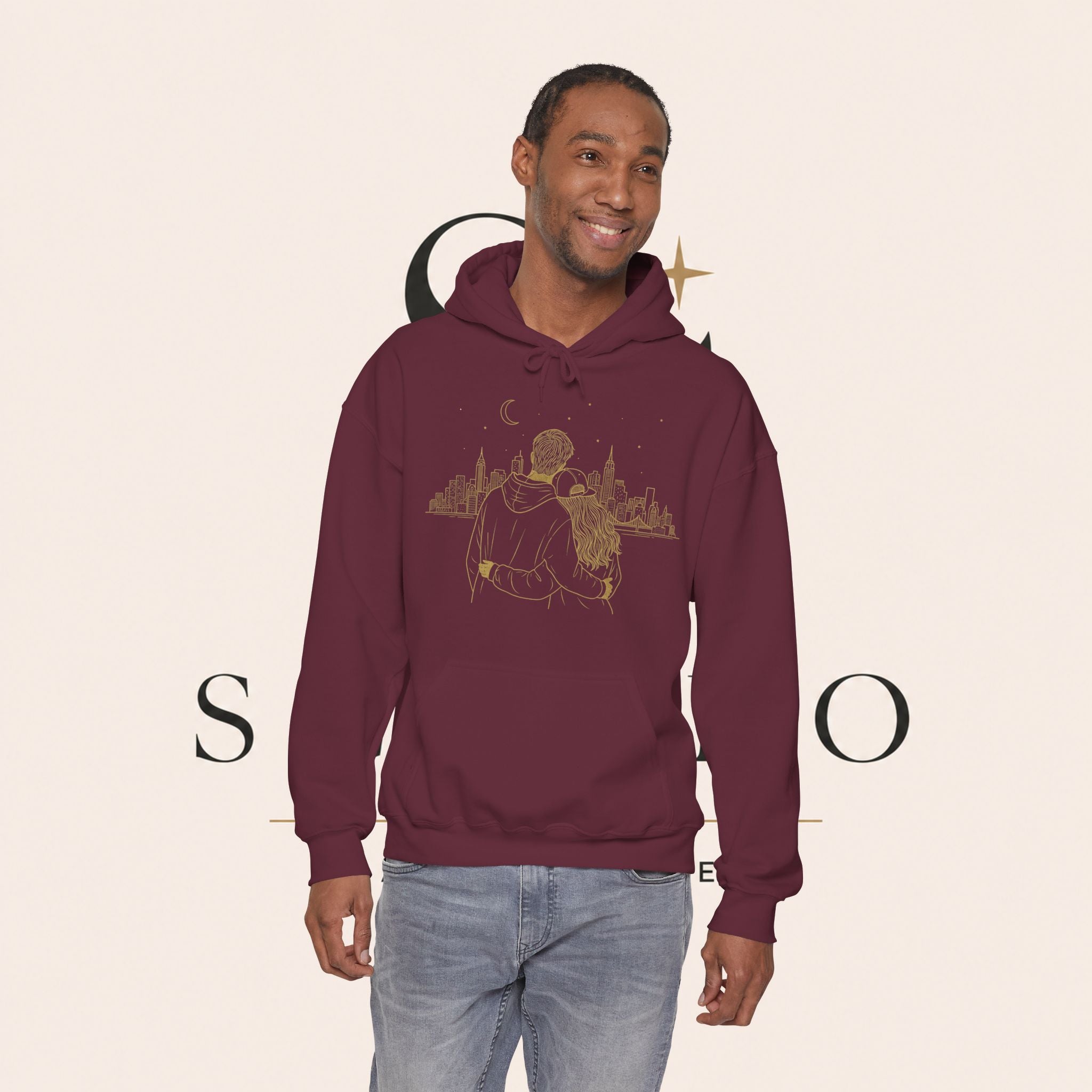 Couple Silhouette Hoodie – Romantic Cityscape 'Together' Pullover