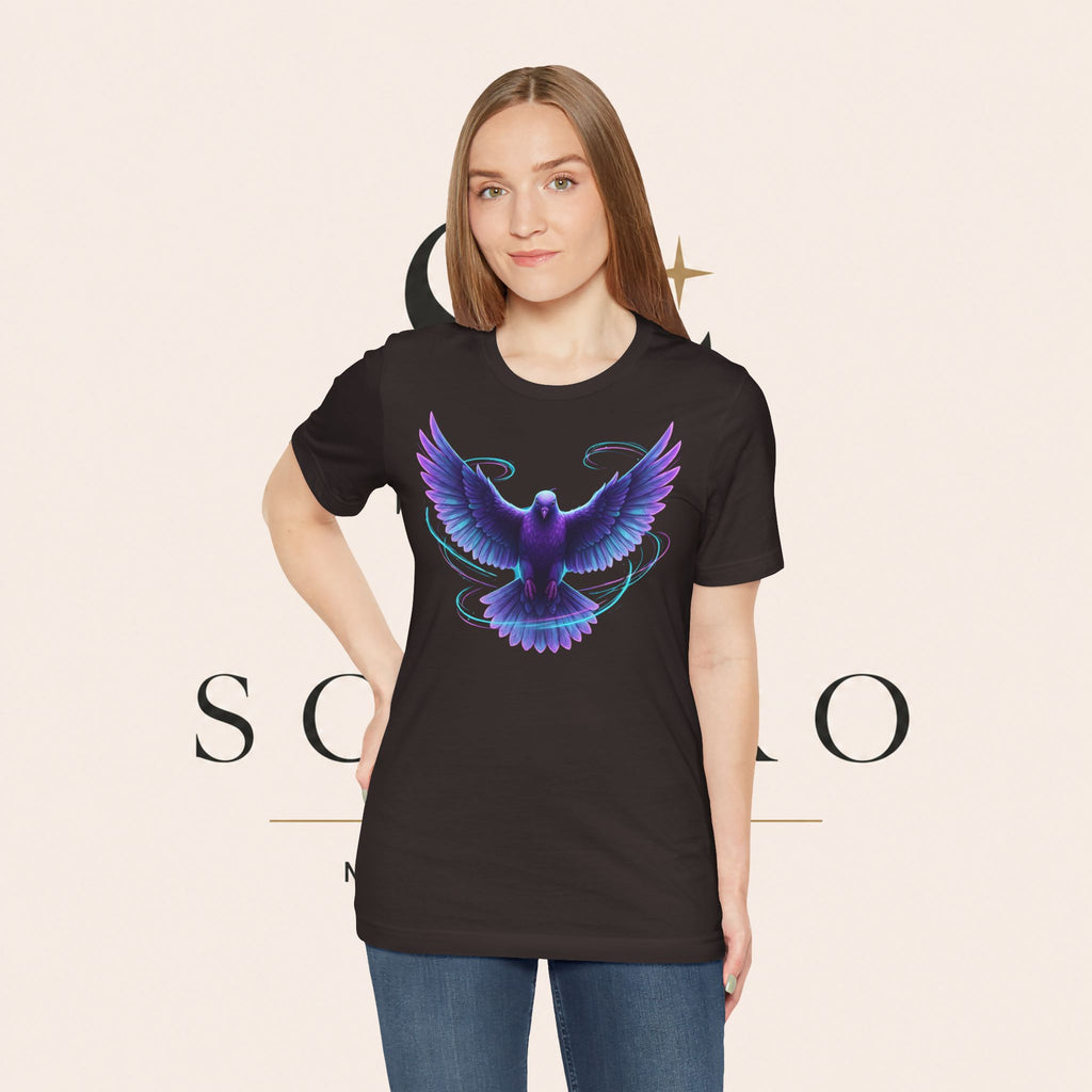 Mystic Raven Tee — Purple Glowing Dove Graphic T-Shirt