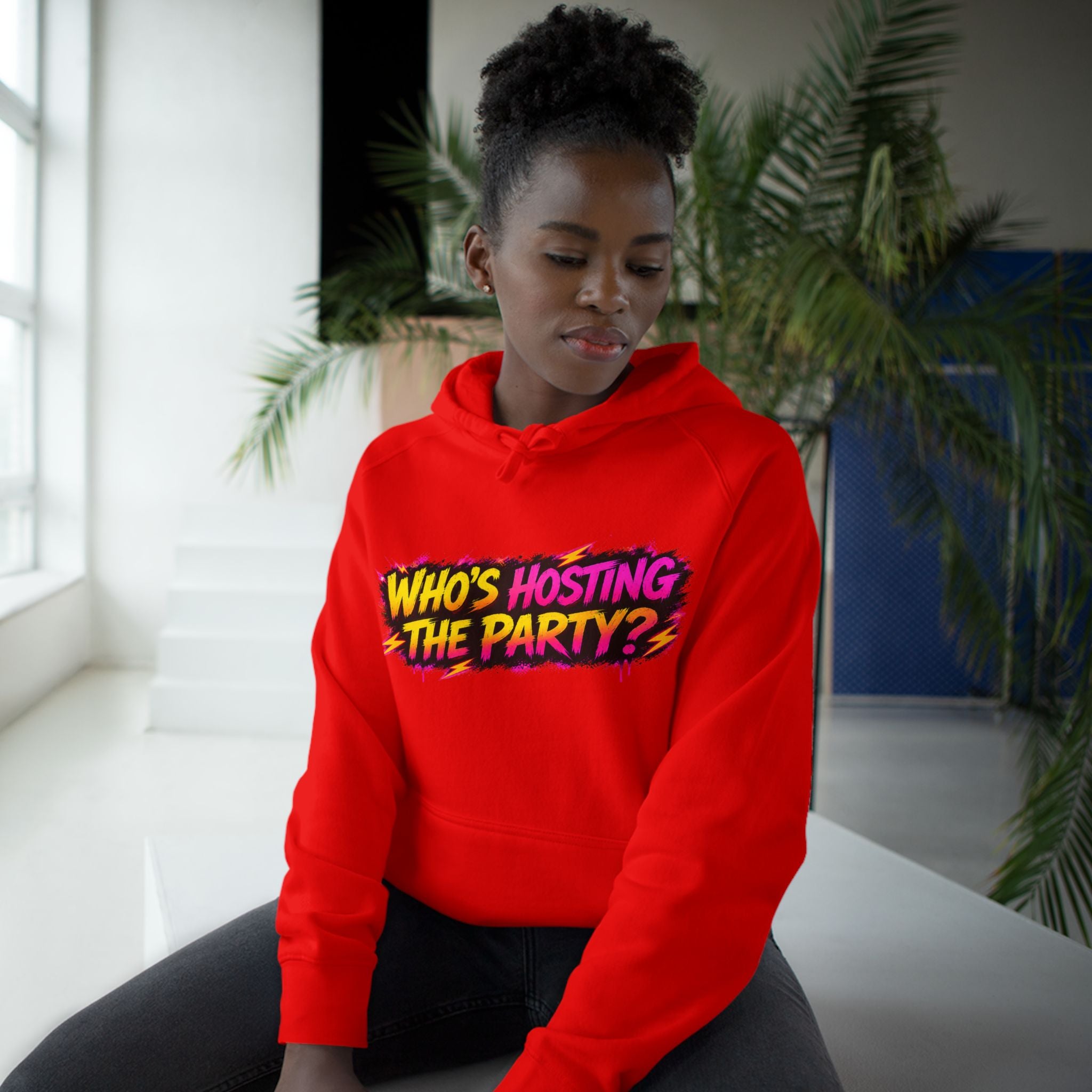 PG SUZY Party Graphic Hoodie — "Who's Hosting the Party?" Retro Concert Pullover
