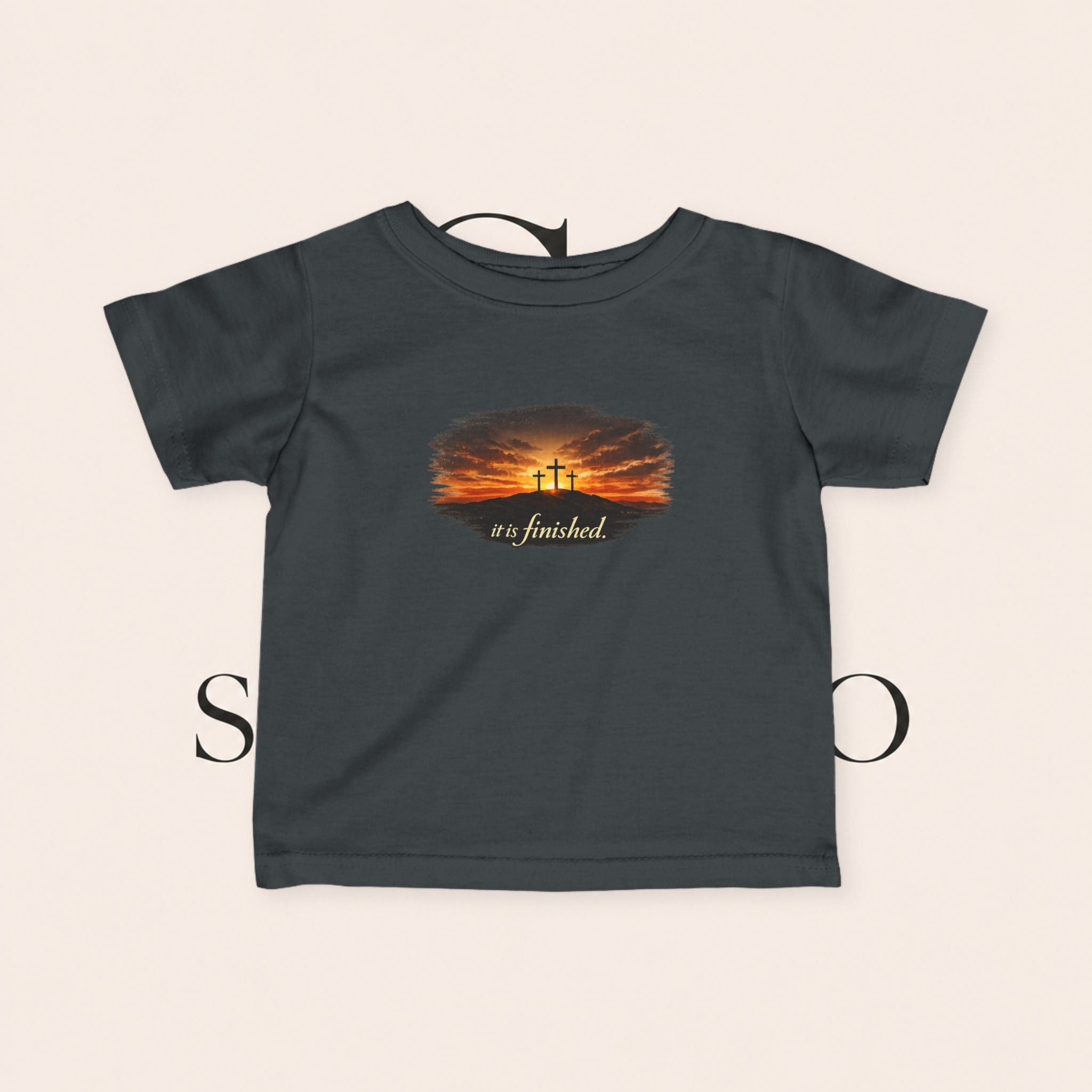 Infant Tee — Sunset Three Crosses "It Is Finished" Christian Baby Shirt