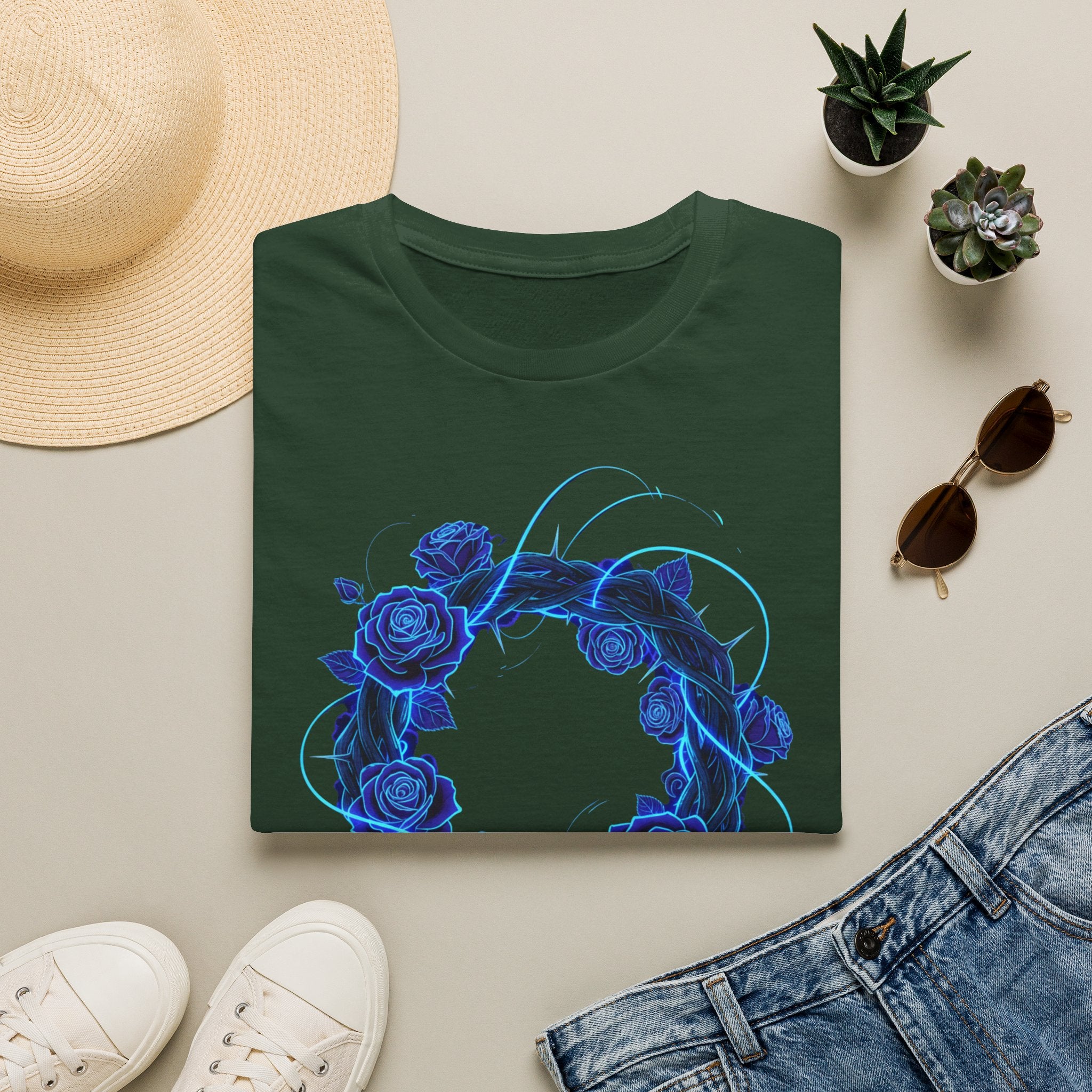 Blue Rose Wreath T-Shirt — Ethereal Floral Graphic Tee
