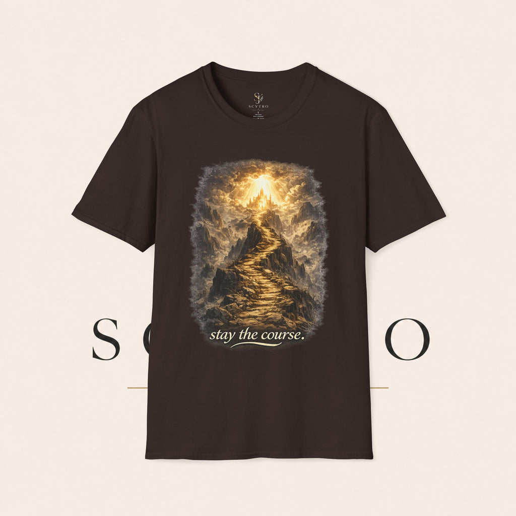 T-Shirt — 'Stay the Course' Ascending Light Mountain Graphic Tee