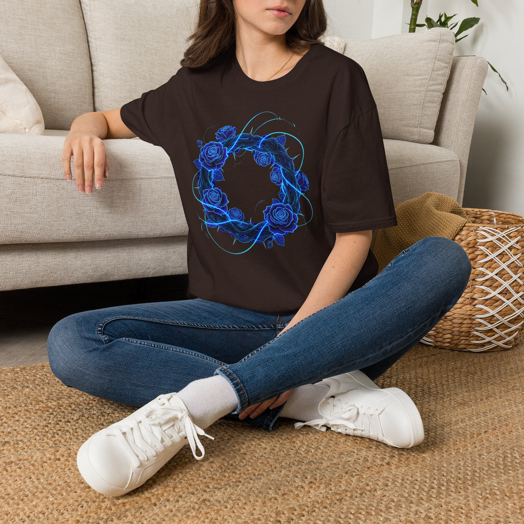 Blue Rose Wreath T-Shirt — Ethereal Floral Graphic Tee