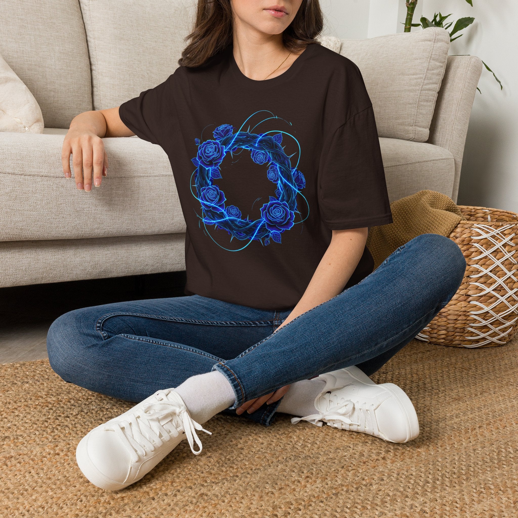 Blue Rose Wreath T-Shirt — Ethereal Floral Graphic Tee