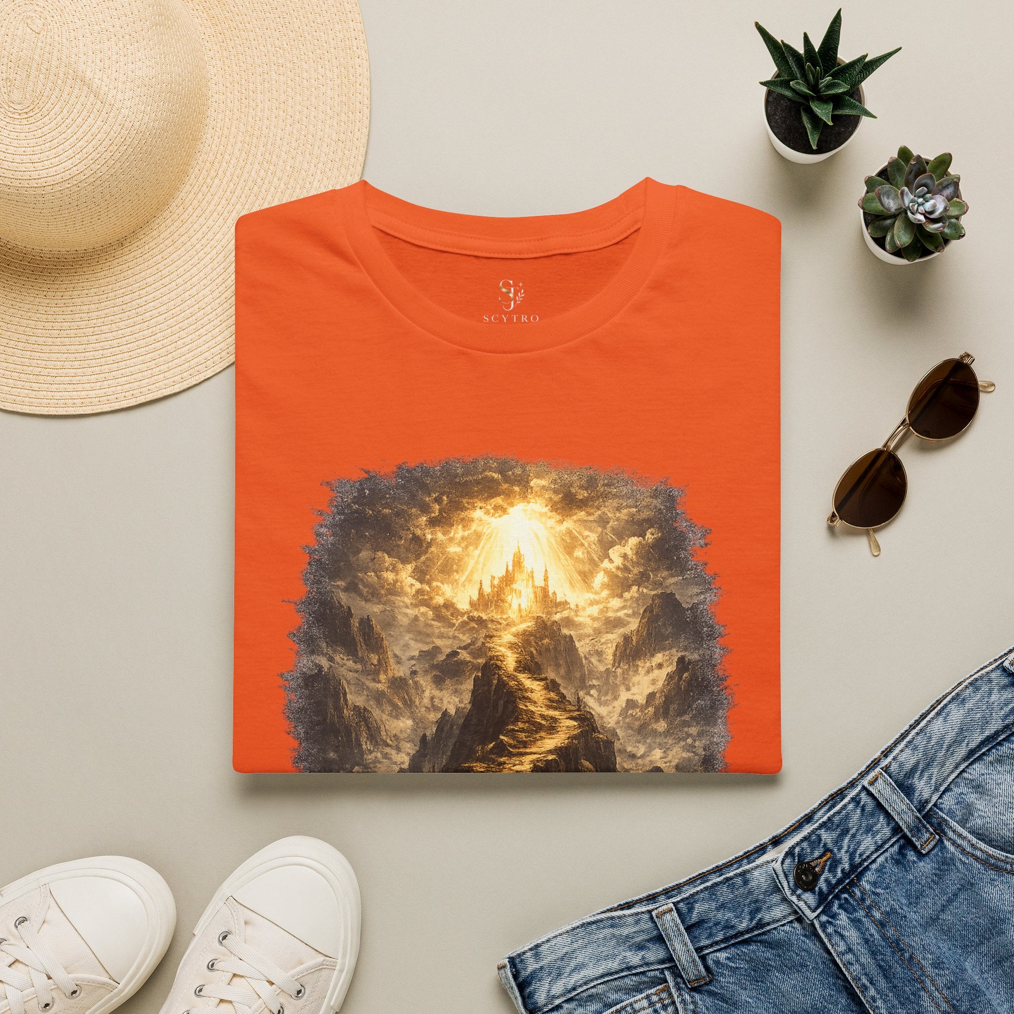 T-Shirt — 'Stay the Course' Ascending Light Mountain Graphic Tee