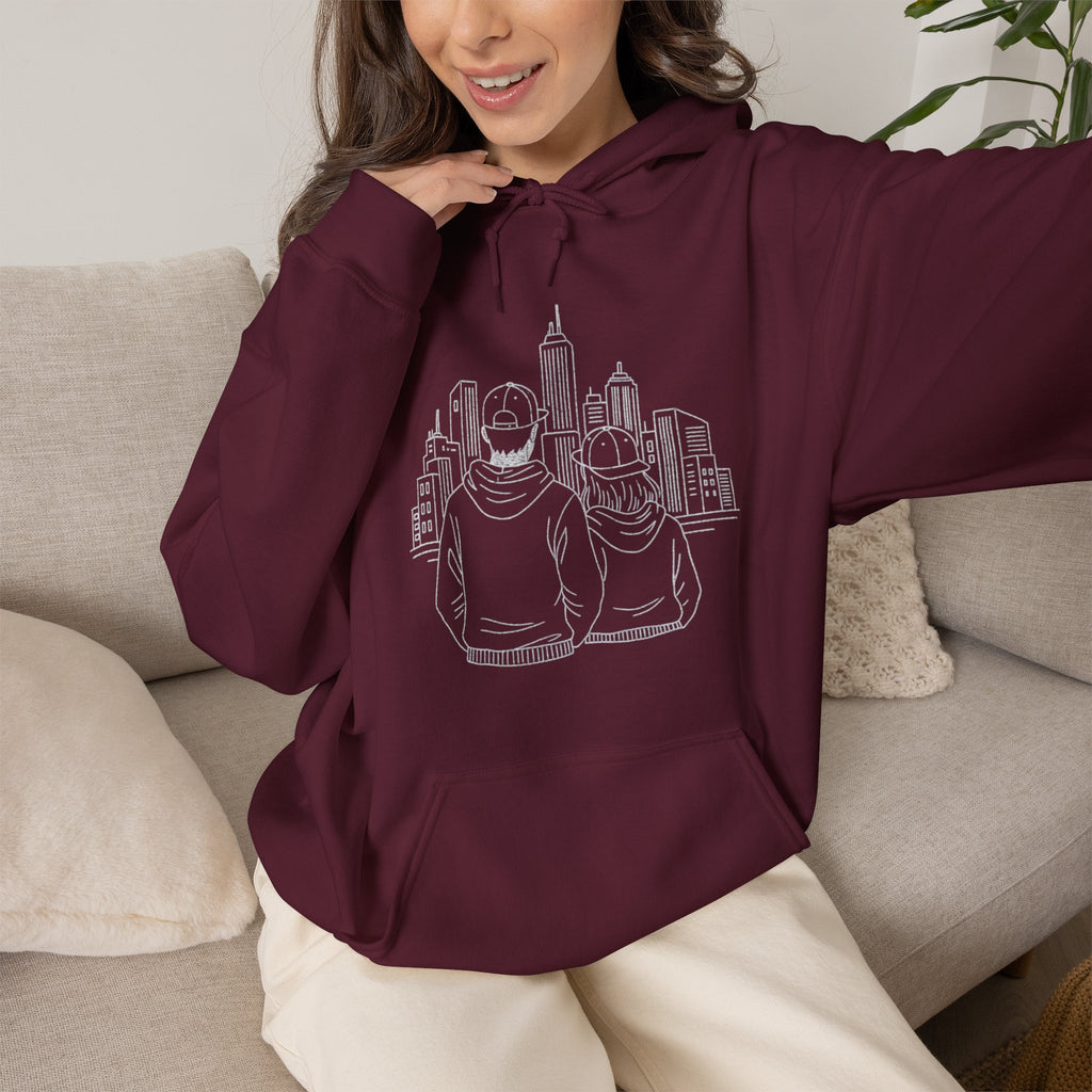 City Couples Hoodie — Matching Skyline Couple Sweatshirt
