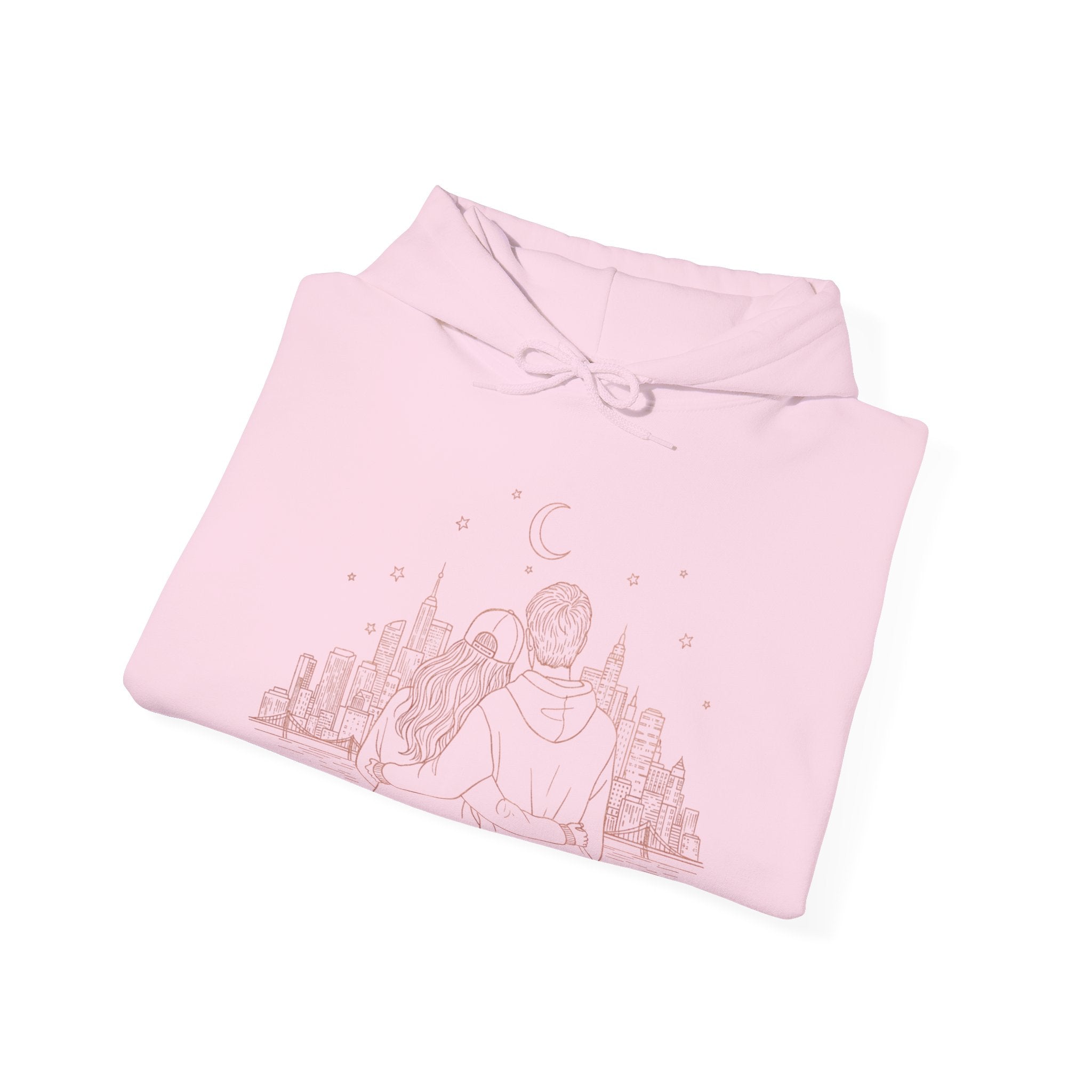 Calm City Meditation Hoodie — Zen Seated Figure Skyline Design