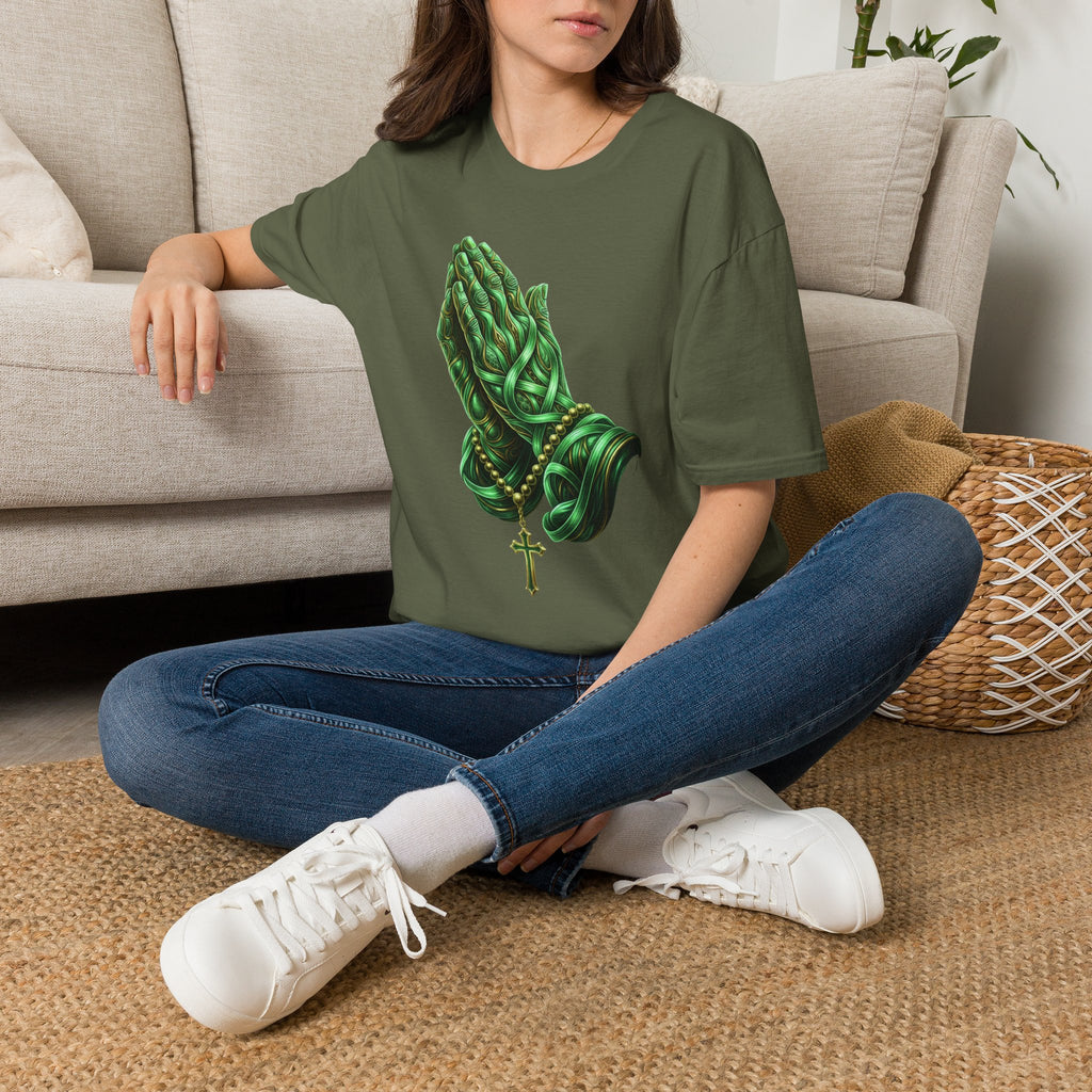 Praying Hands T‑Shirt — Green Vines Prayer Hands Graphic Tee