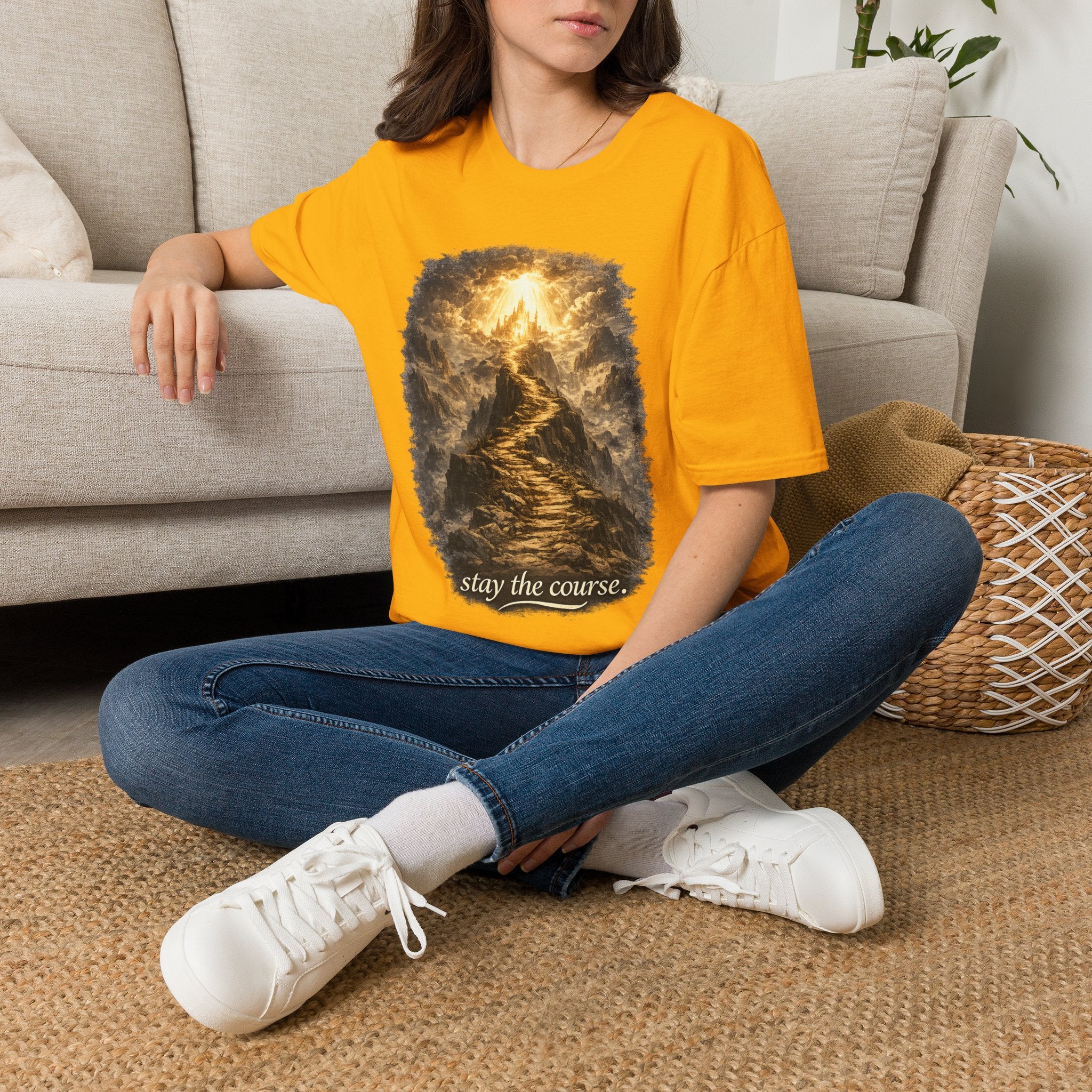 T-Shirt — 'Stay the Course' Ascending Light Mountain Graphic Tee