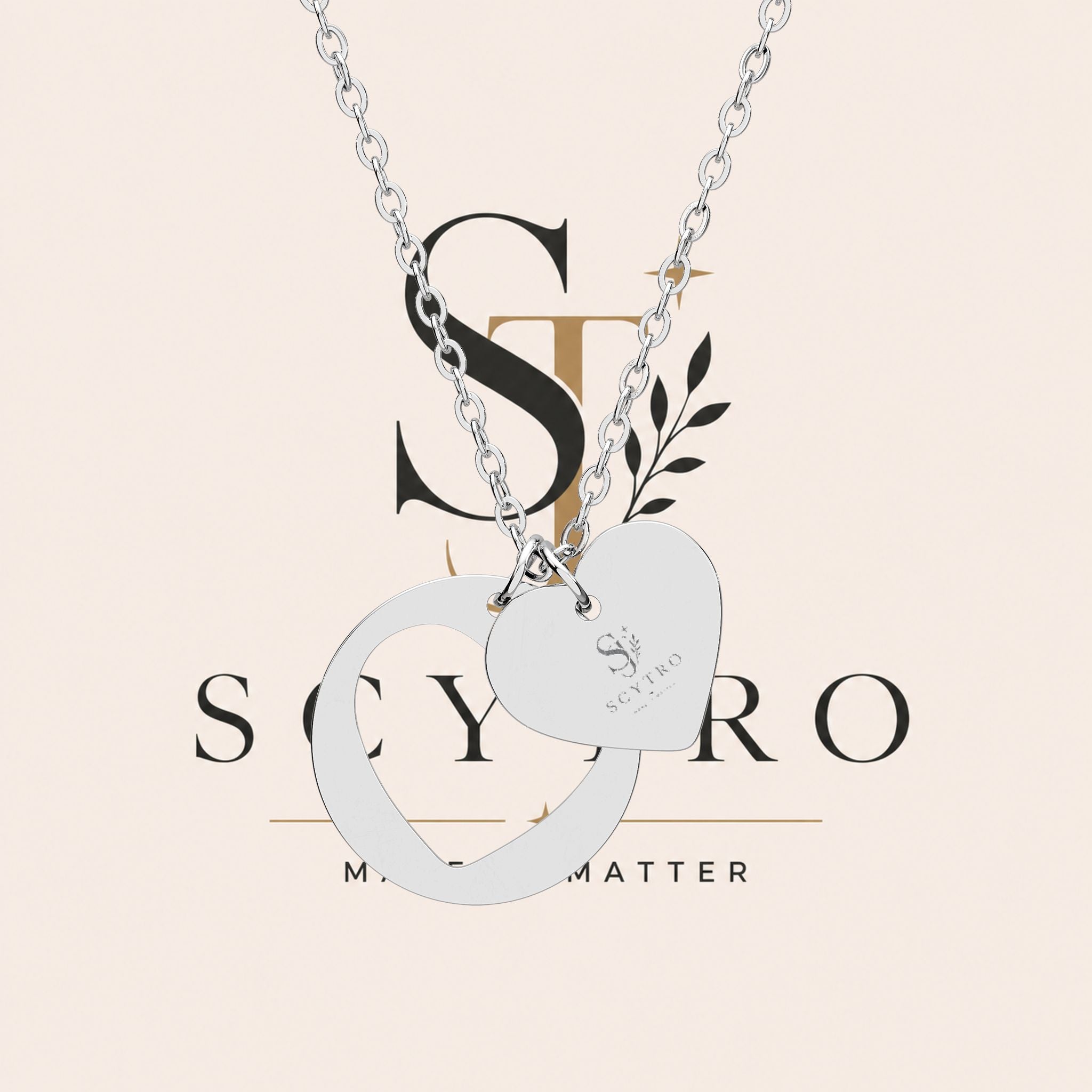 Engravable Heart Cutout Necklace – Personalized Double Heart Pendant (Silver & Rose Gold)