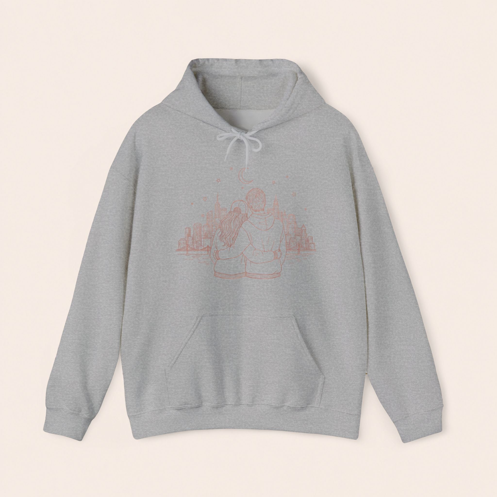 Calm City Meditation Hoodie — Zen Seated Figure Skyline Design