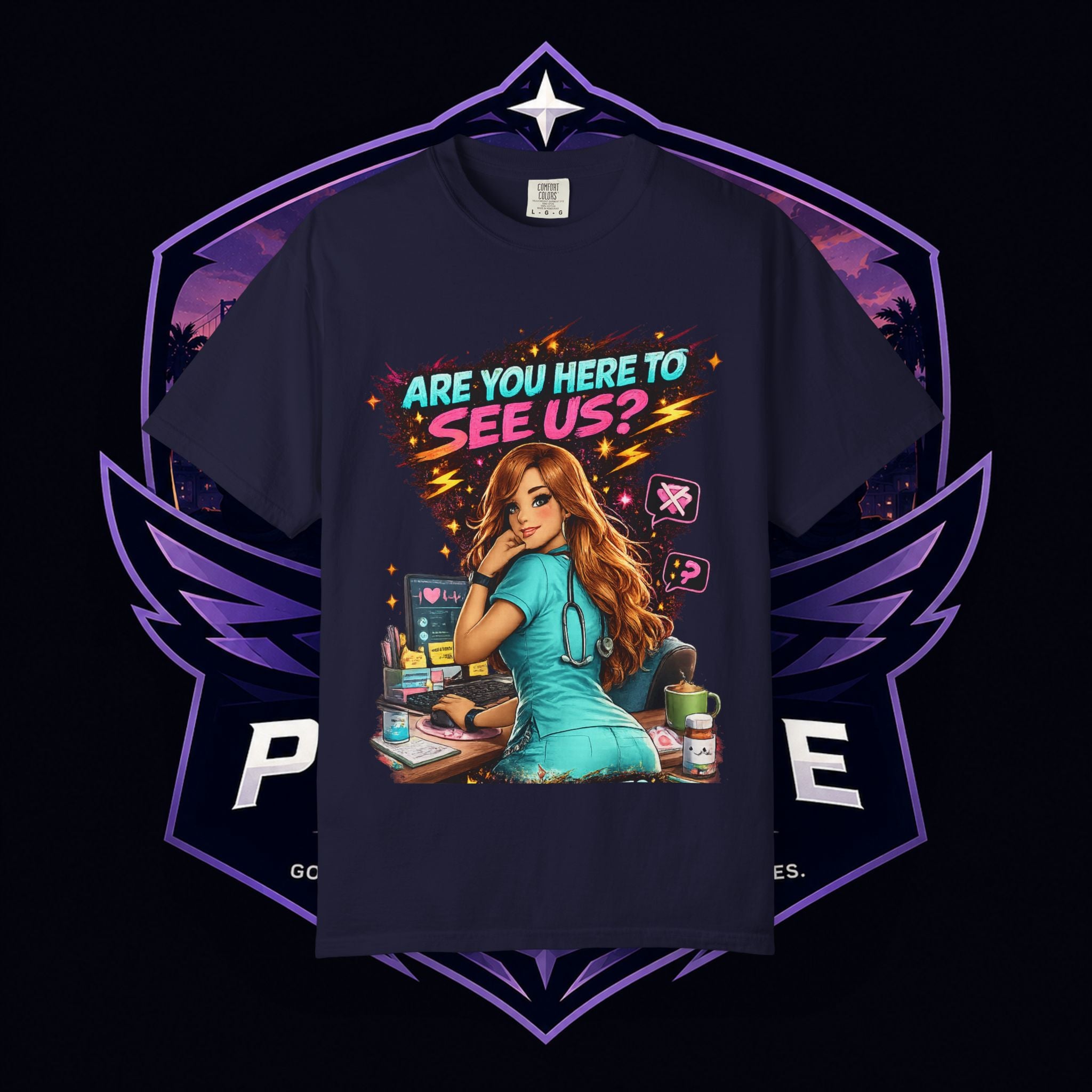 MOA PG SUMMER — "Are You Here to See Us?" Retro Medical Graphic T-Shirt