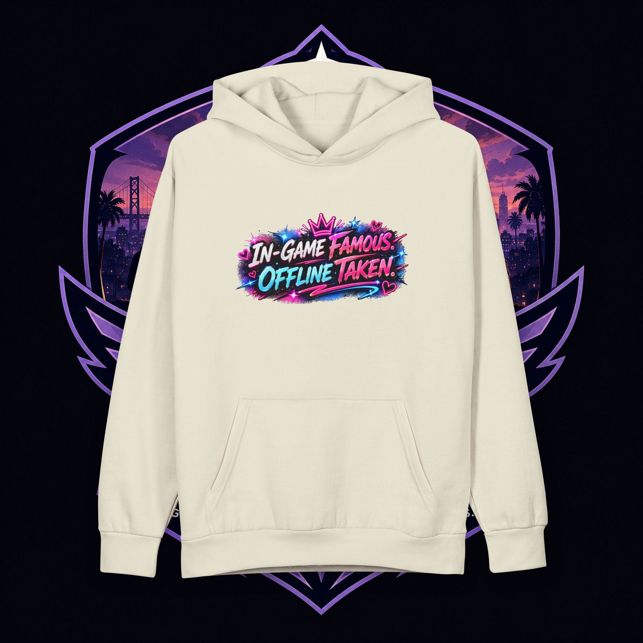 PG SUZY In-Game Famous, Offline Taken Hoodie — Gamer Streetwear Pullover Featuring “I Love Perrrcyyy!!”