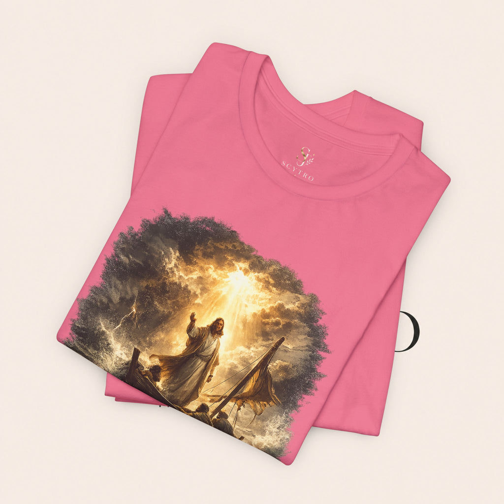 Peace Speaks Louder Christian T‑Shirt — Jesus Calming the Storm Faith Tee