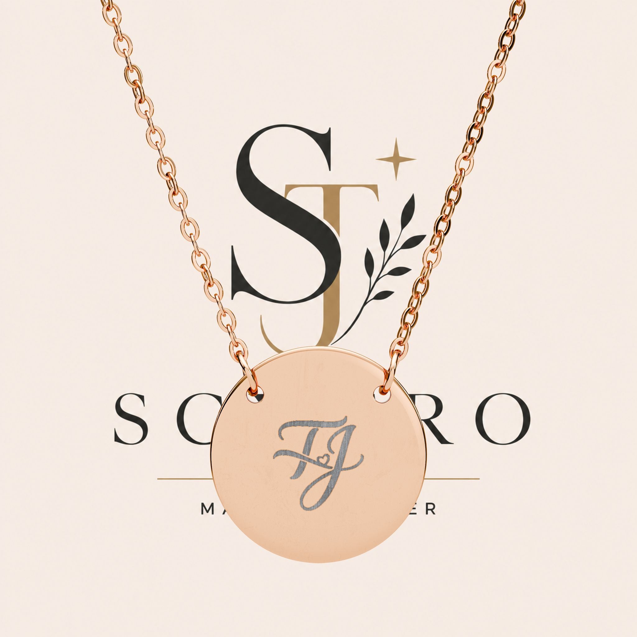 T&J Personalized Engraved Circle Necklace — Monogram Initial Pendant