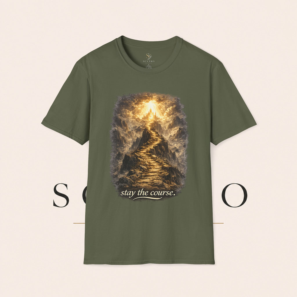 T-Shirt — 'Stay the Course' Ascending Light Mountain Graphic Tee