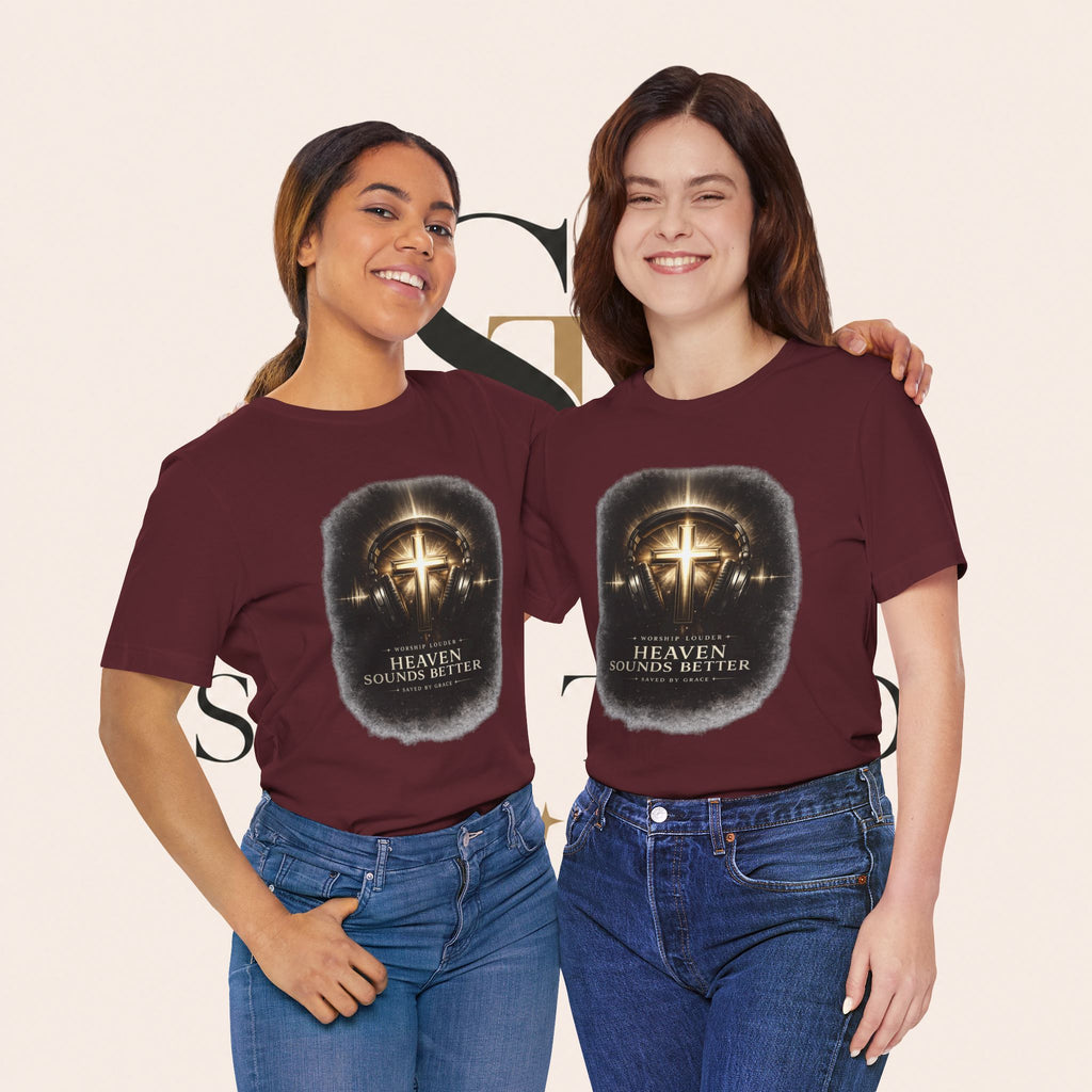 Youth Christian T‑Shirt - "Heaven Sounds Better" Cross Headphones Graphic Tee