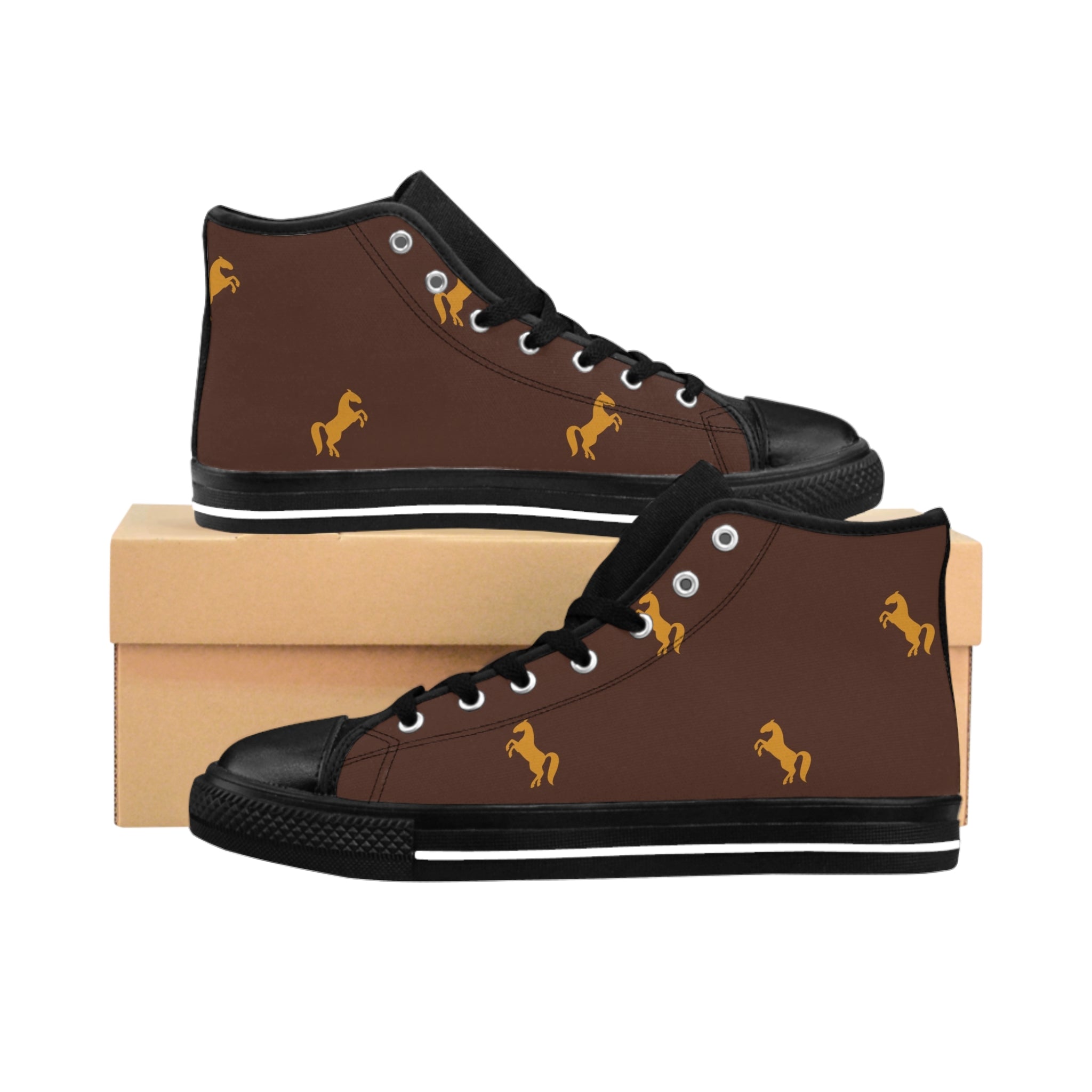 High-Top Sneakers — Brown Horse Pattern Men’s Classic Sneakers