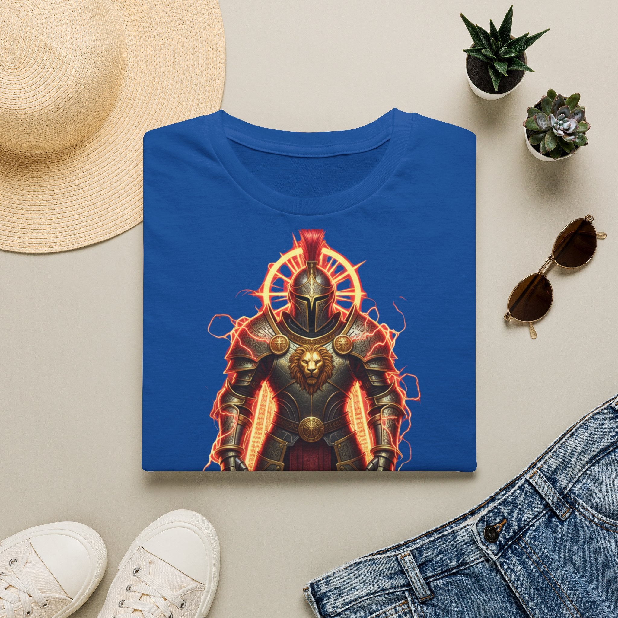 Knight of Flame Graphic T-Shirt — Fiery Medieval Armor Tee