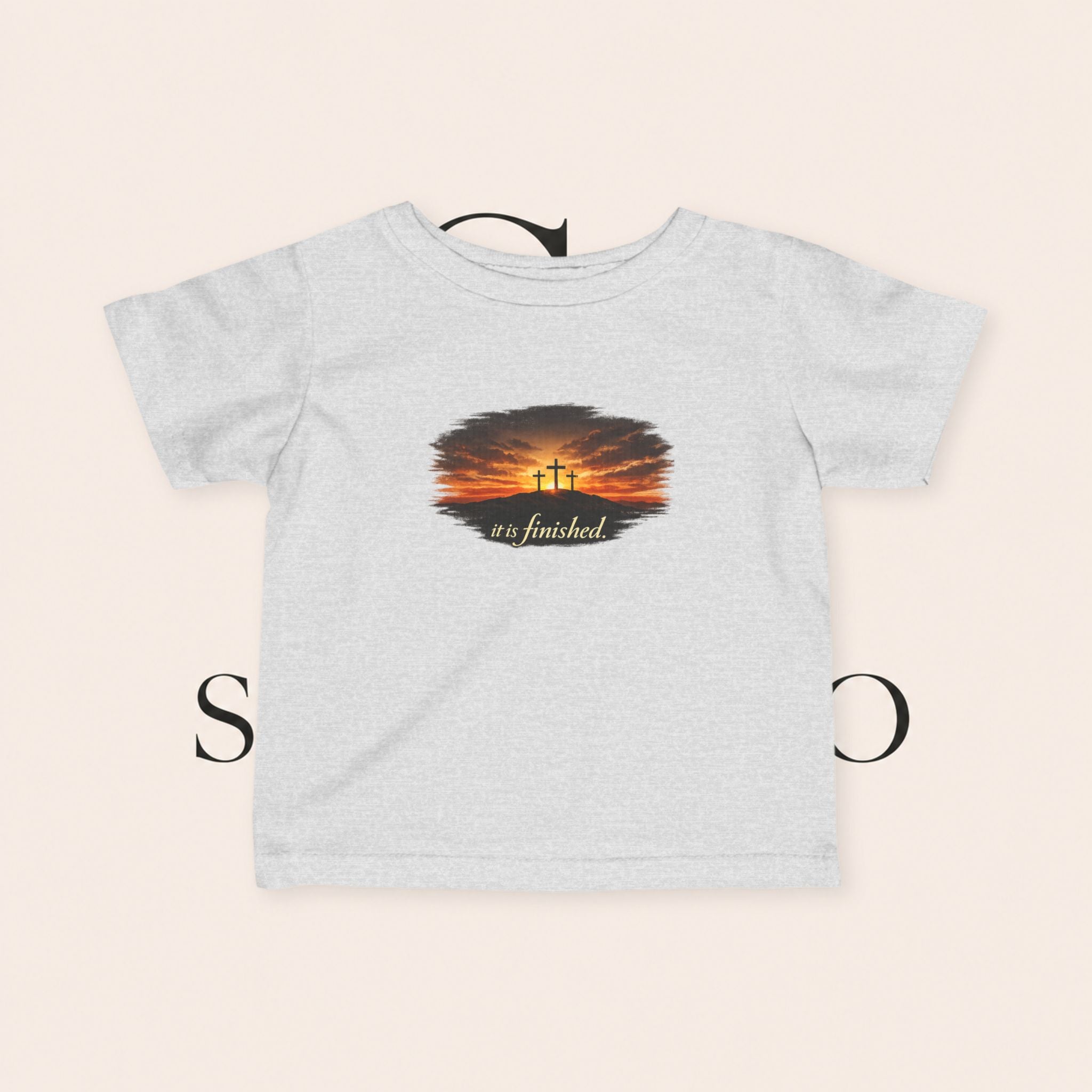 Infant Tee — Sunset Three Crosses "It Is Finished" Christian Baby Shirt