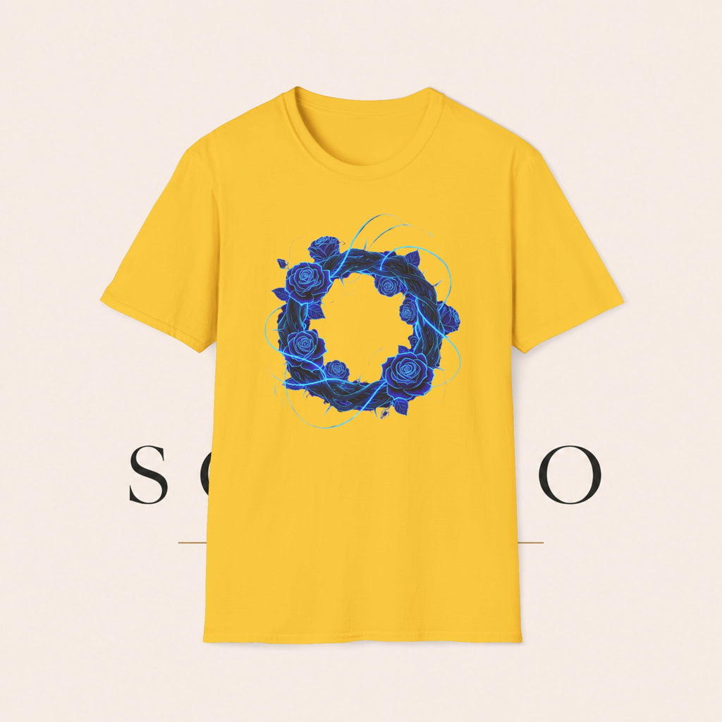 Blue Rose Wreath T-Shirt — Ethereal Floral Graphic Tee