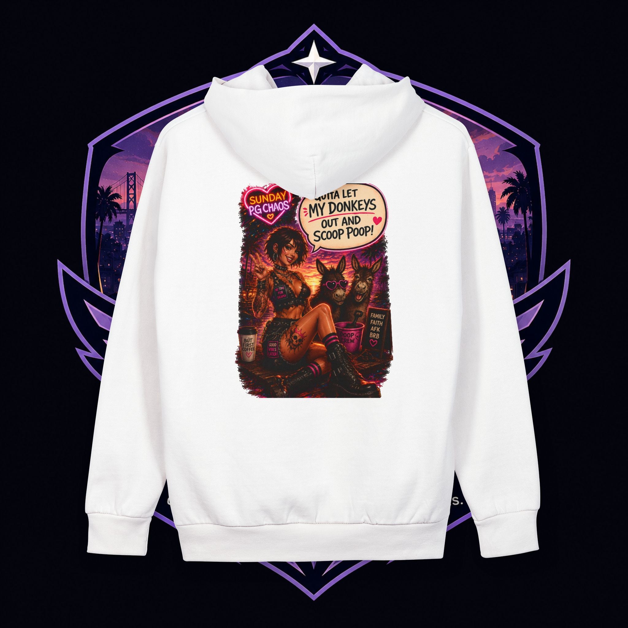 PG FAITH What Is Sleep? Graphic Hoodie — Retro Comic Donkey Design