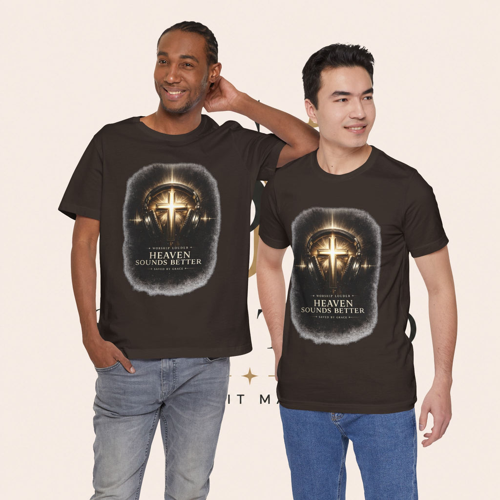 Youth Christian T‑Shirt - "Heaven Sounds Better" Cross Headphones Graphic Tee