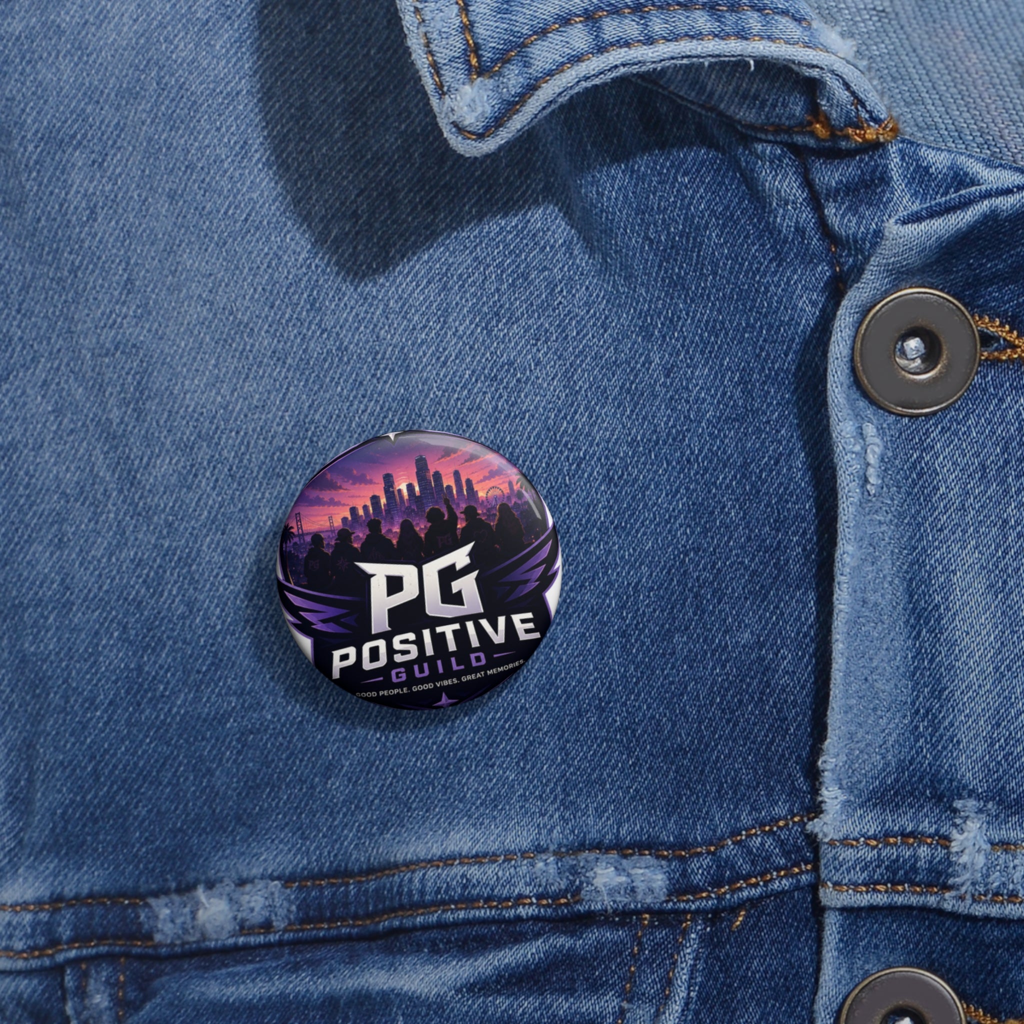 Positive Guild Logo Pin Button — PG Enamel Style Round Badge