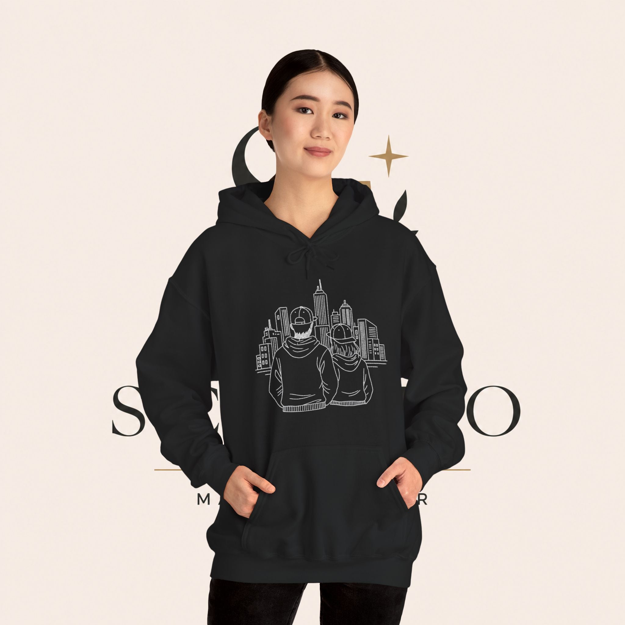 City Couples Hoodie — Matching Skyline Couple Sweatshirt