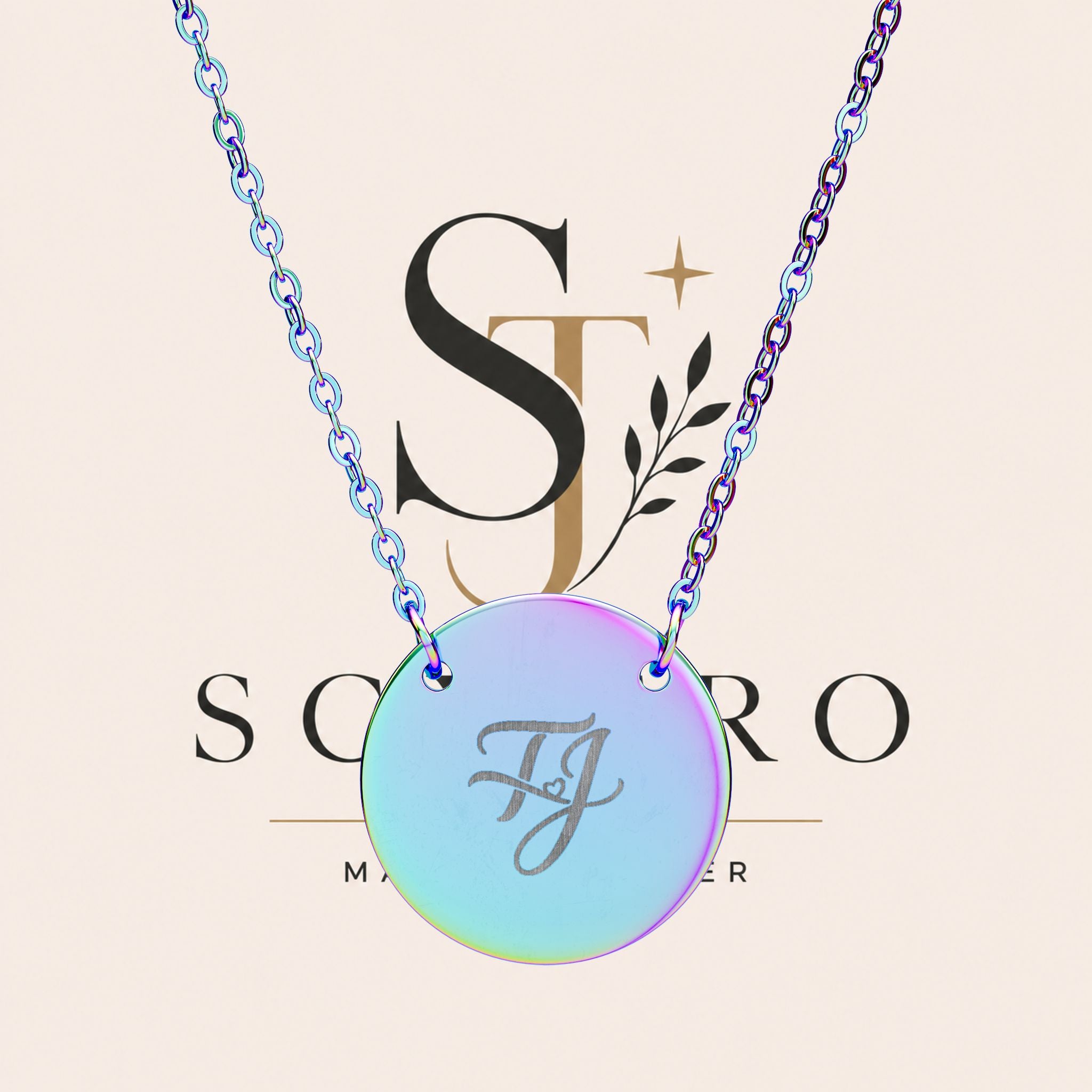 T&J Personalized Engraved Circle Necklace — Monogram Initial Pendant