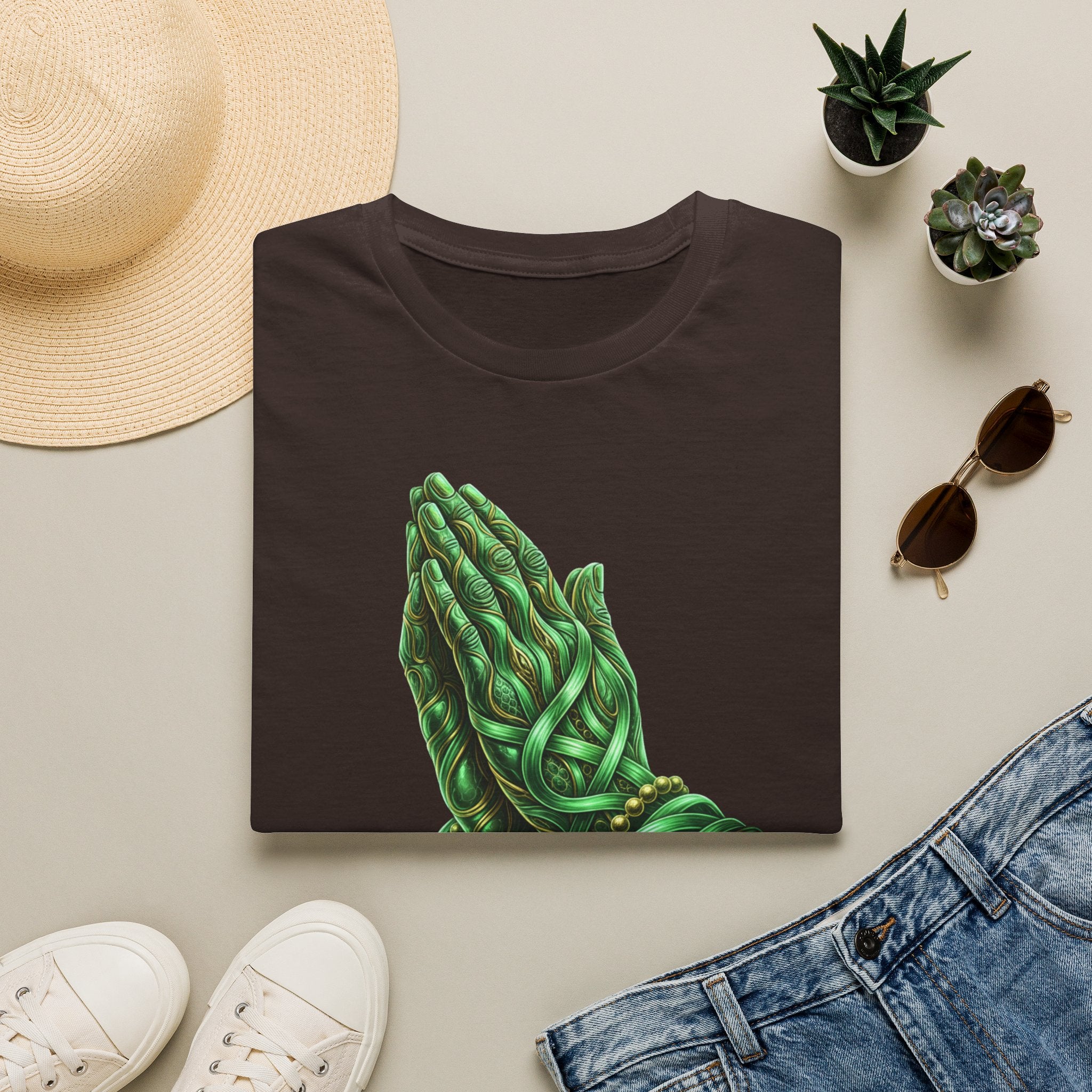 Praying Hands T‑Shirt — Green Vines Prayer Hands Graphic Tee