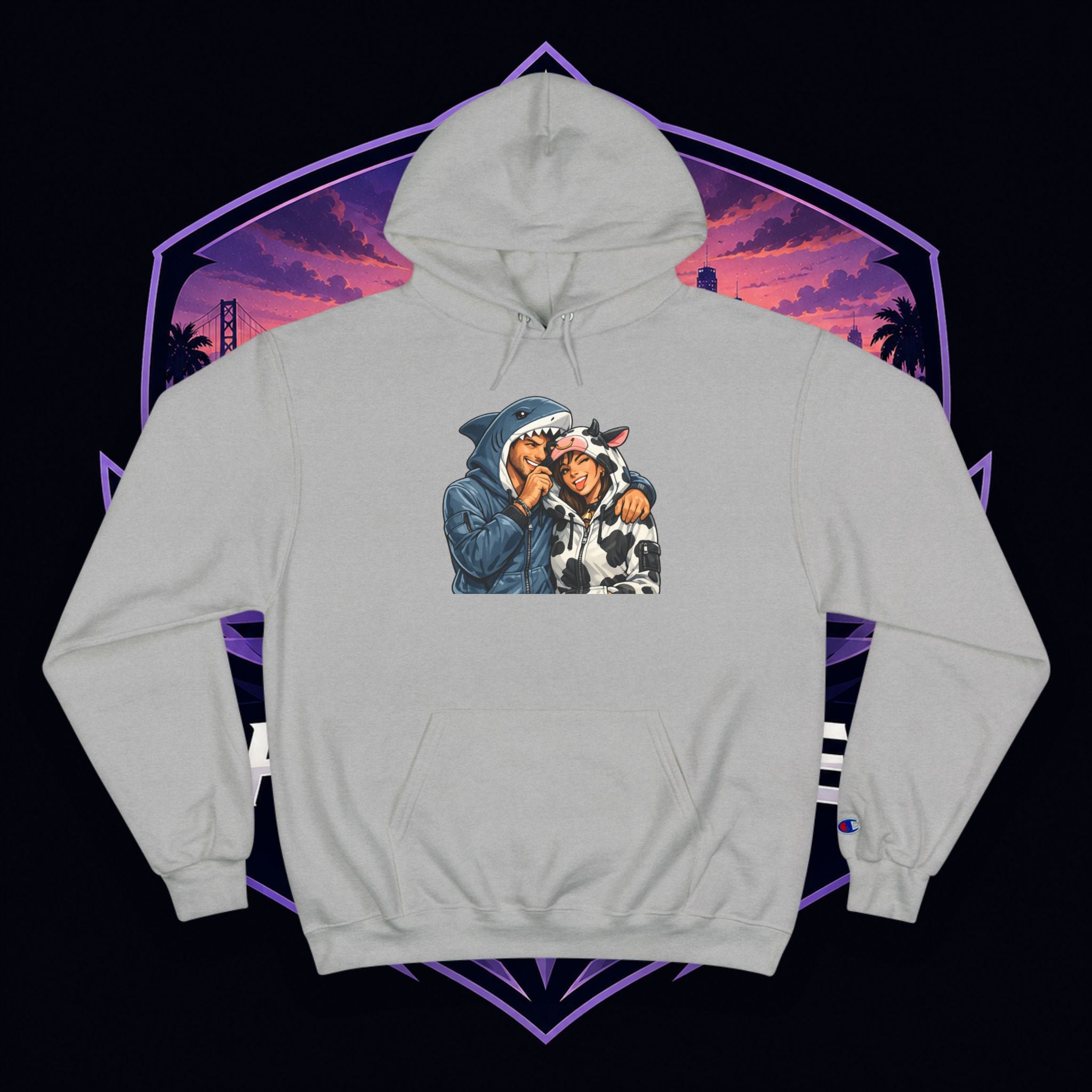 SC Vintage-Inspired Champion Hoodie — Cozy Retro Couple Graphic