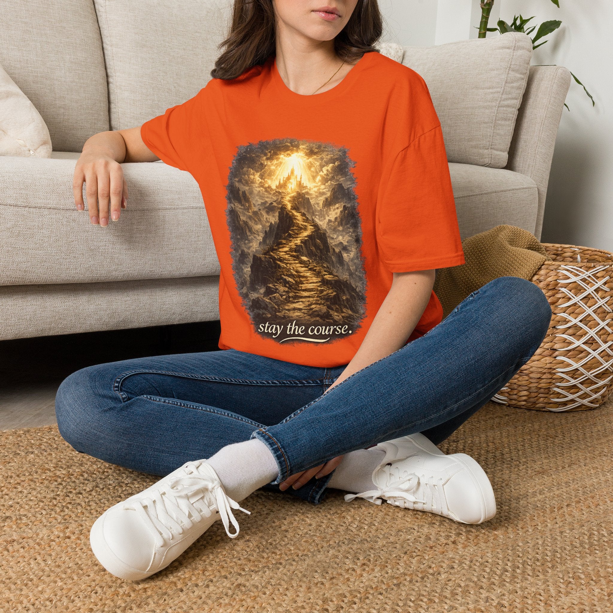 T-Shirt — 'Stay the Course' Ascending Light Mountain Graphic Tee