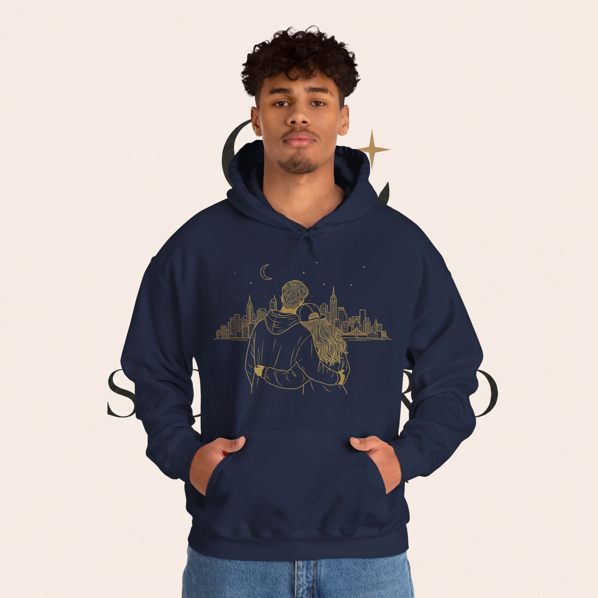 Couple Silhouette Hoodie – Romantic Cityscape 'Together' Pullover